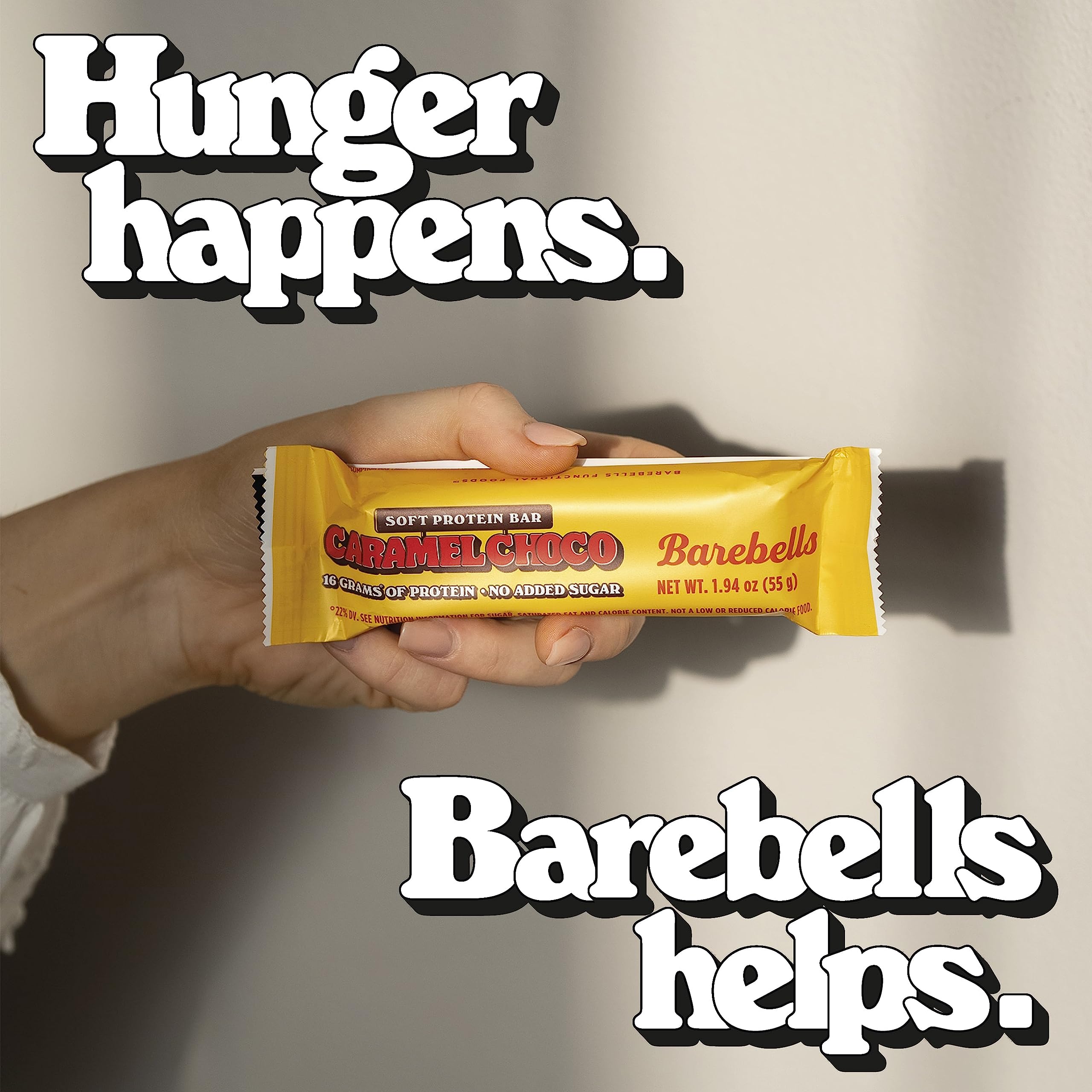 barebells barrita en mano compara tamaño y porción práctica