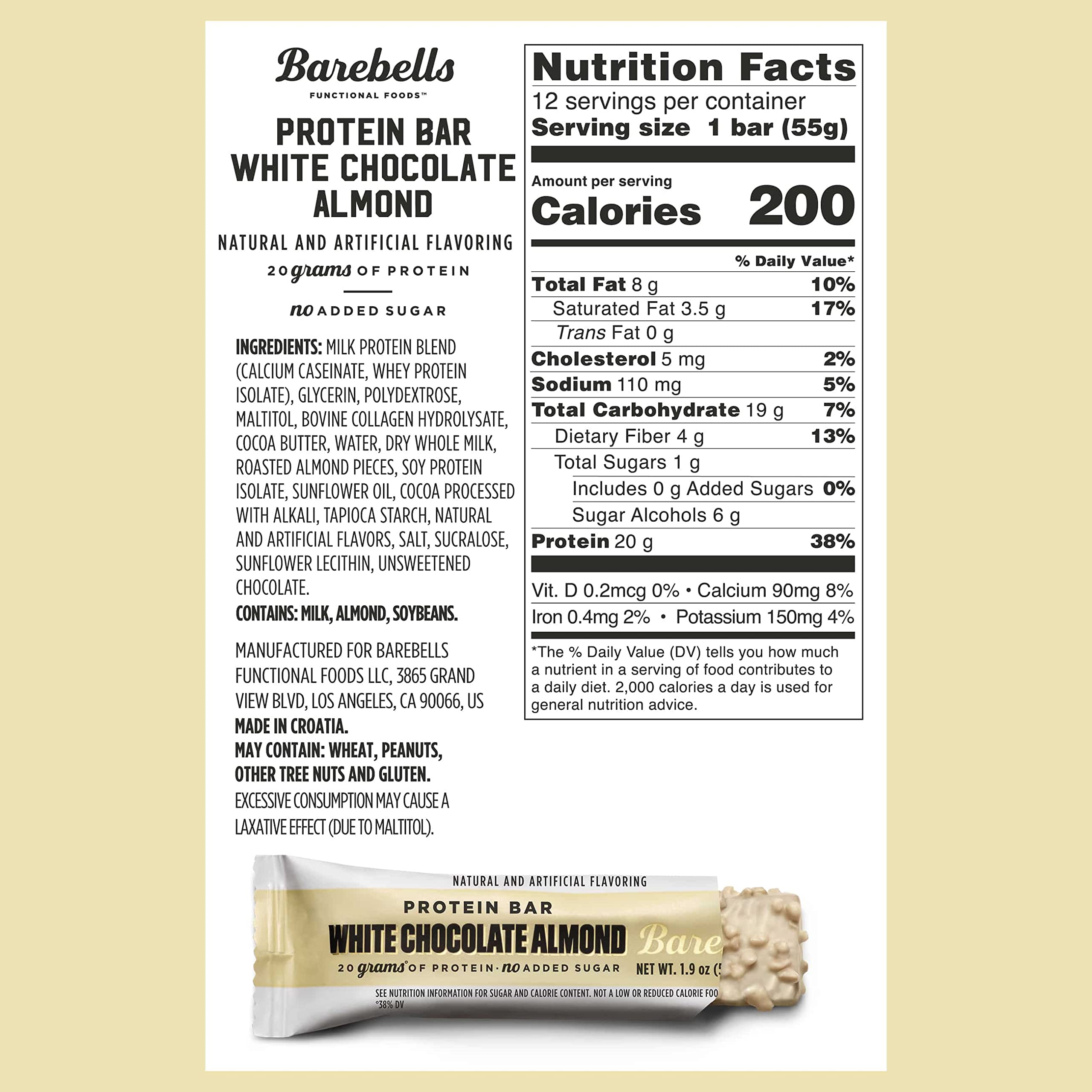 Barebells etiqueta nutricional en close-up, información clara sobre proteínas