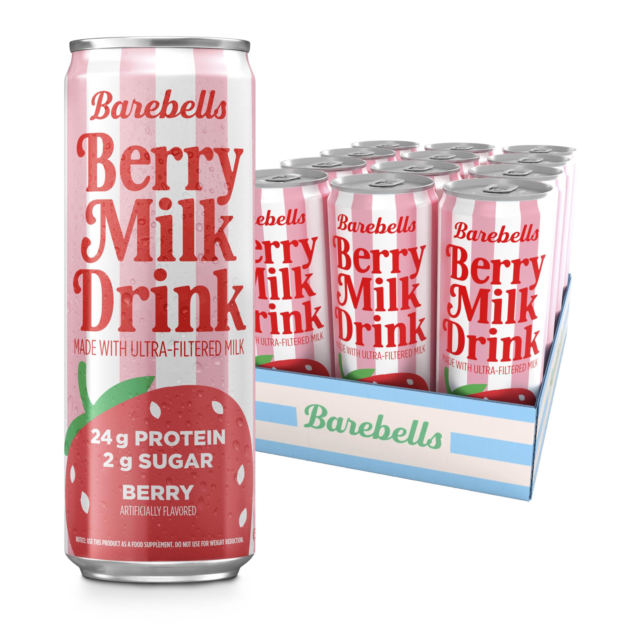 Barebells vista frontal del pack que destaca proteínas y sabor berry
