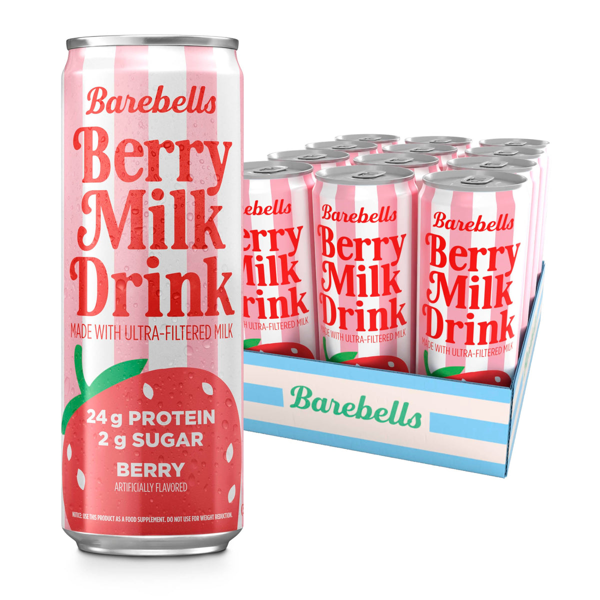 Barebells vista frontal del pack que destaca proteínas y sabor berry