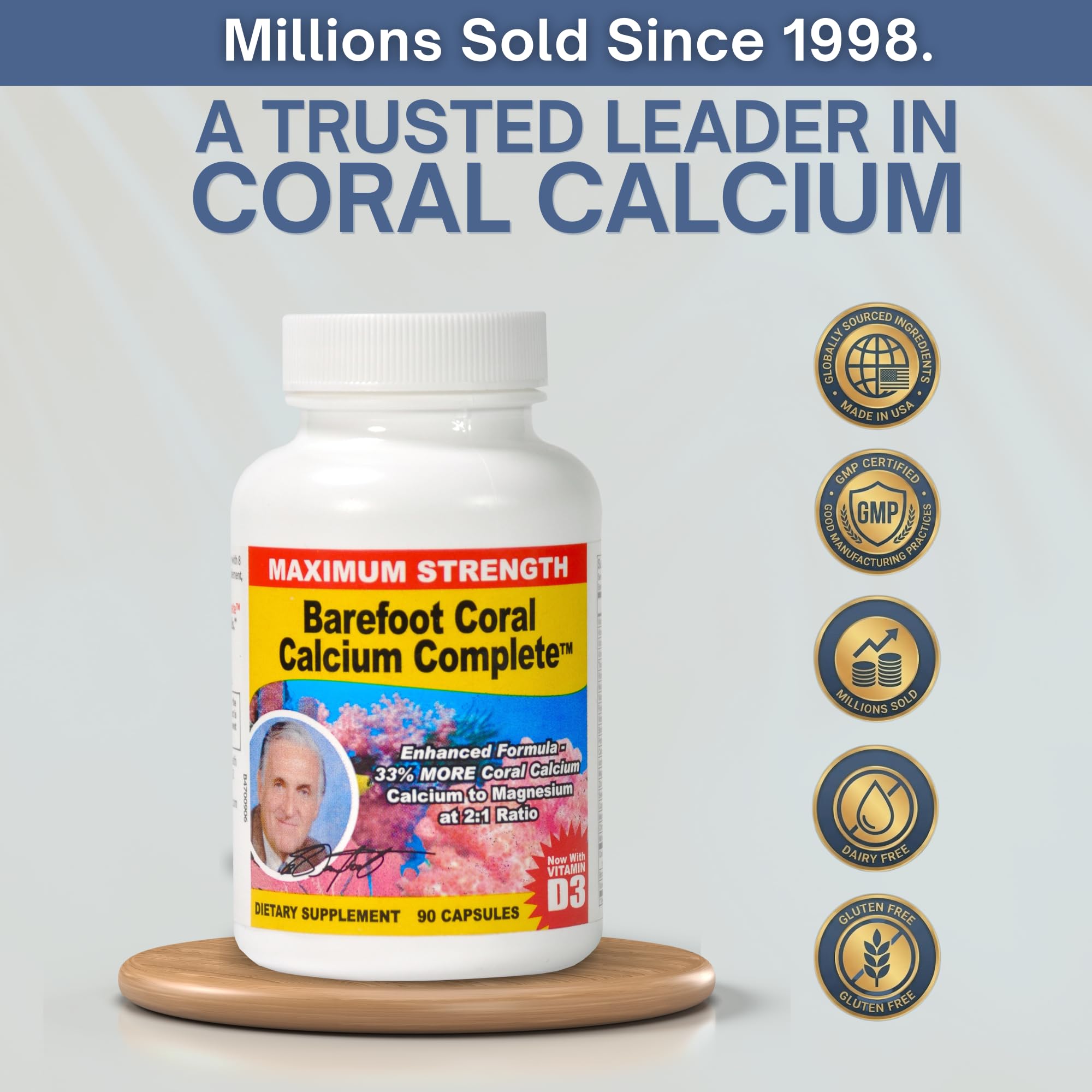 Barefoot Coral Calcium Complete polvo coralino cercano que muestra origen marino