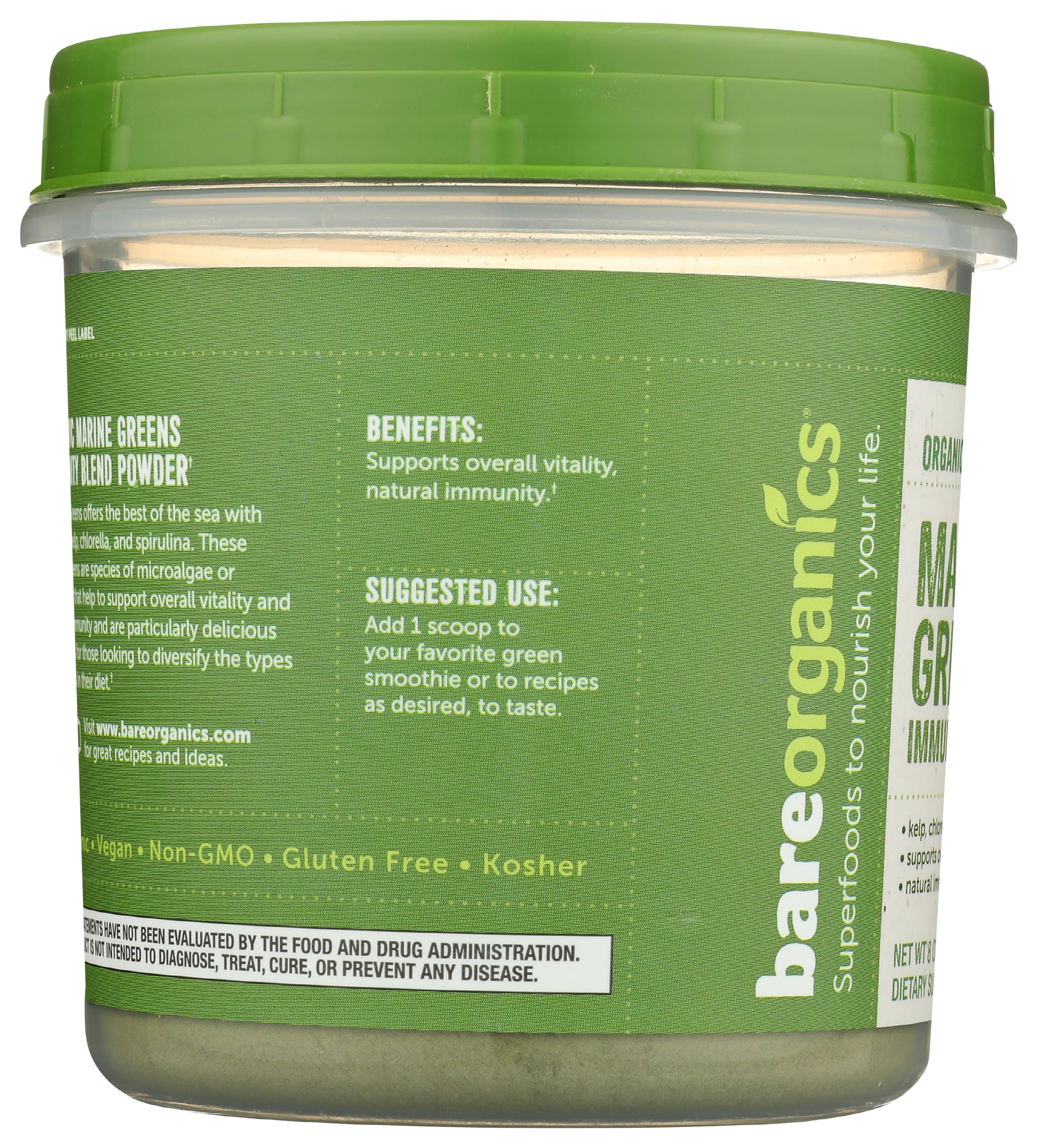 BareOrganics etiqueta con ingredientes orgánicos y certificaciones claras