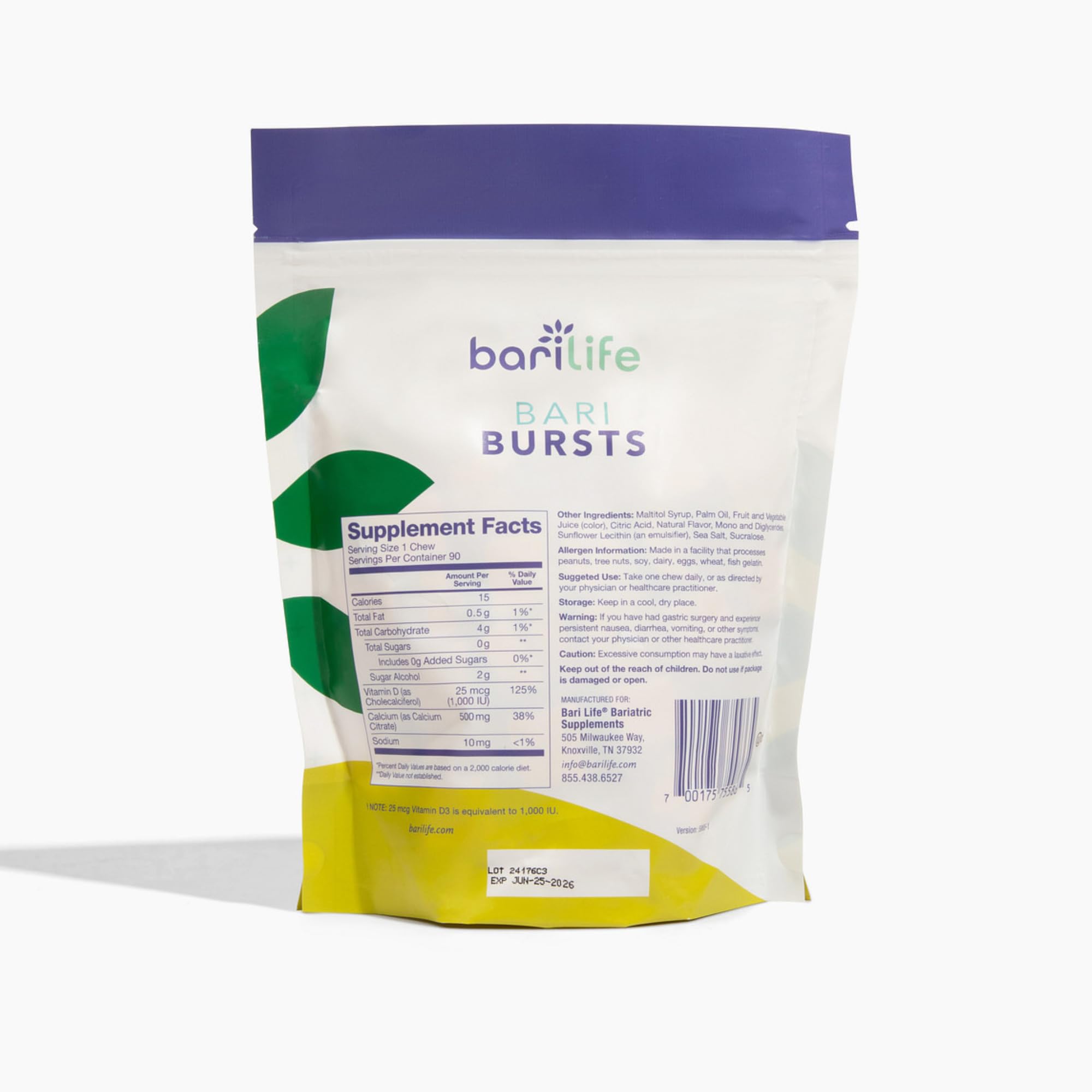 Bari Life BariBurst primer plano de la textura masticable lemon lime que facilita la ingesta