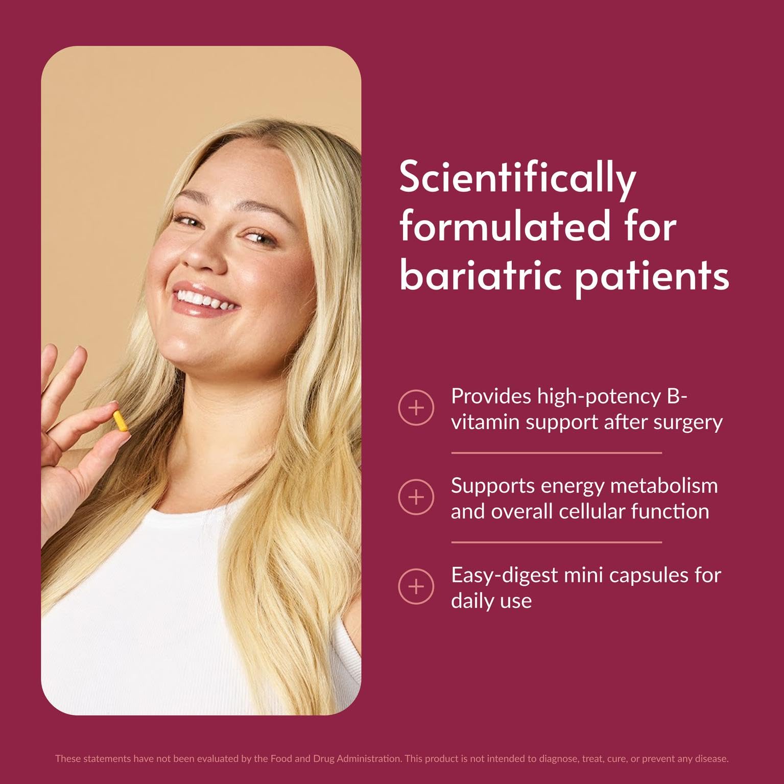 Bariatric Advantage cápsulas en mano para comparar tamaño y facilidad