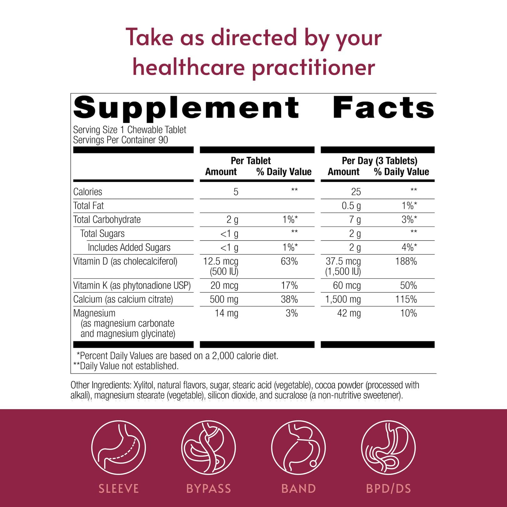 Bariatric Advantage etiqueta nutricional que muestra calcio y vitamina D3