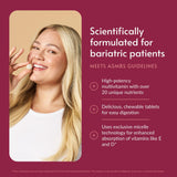 Bariatric Advantage primer plano de tabletas masticables y textura útil