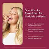 Bariatric Advantage tabletas masticables en primer plano mostrando textura y color uva