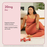Etiqueta nutricional de Bariatric Advantage Zinc que evidencia ingredientes y dosis por tableta
