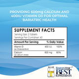 Bariatric Best Supplements etiqueta nutricional legible con calcio y vitamina D3