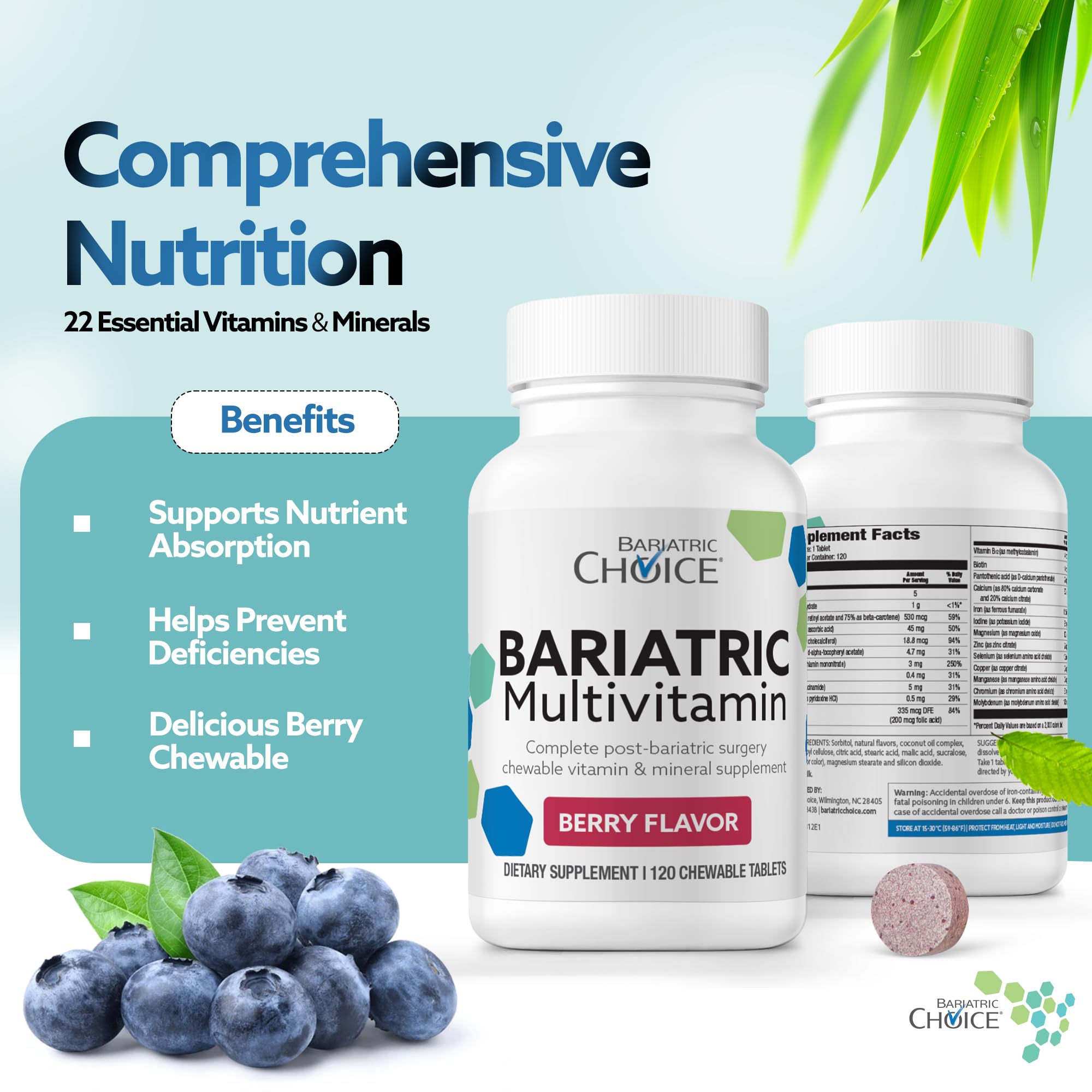 Bariatric Choice etiqueta de ingredientes, información de vitaminas y minerales