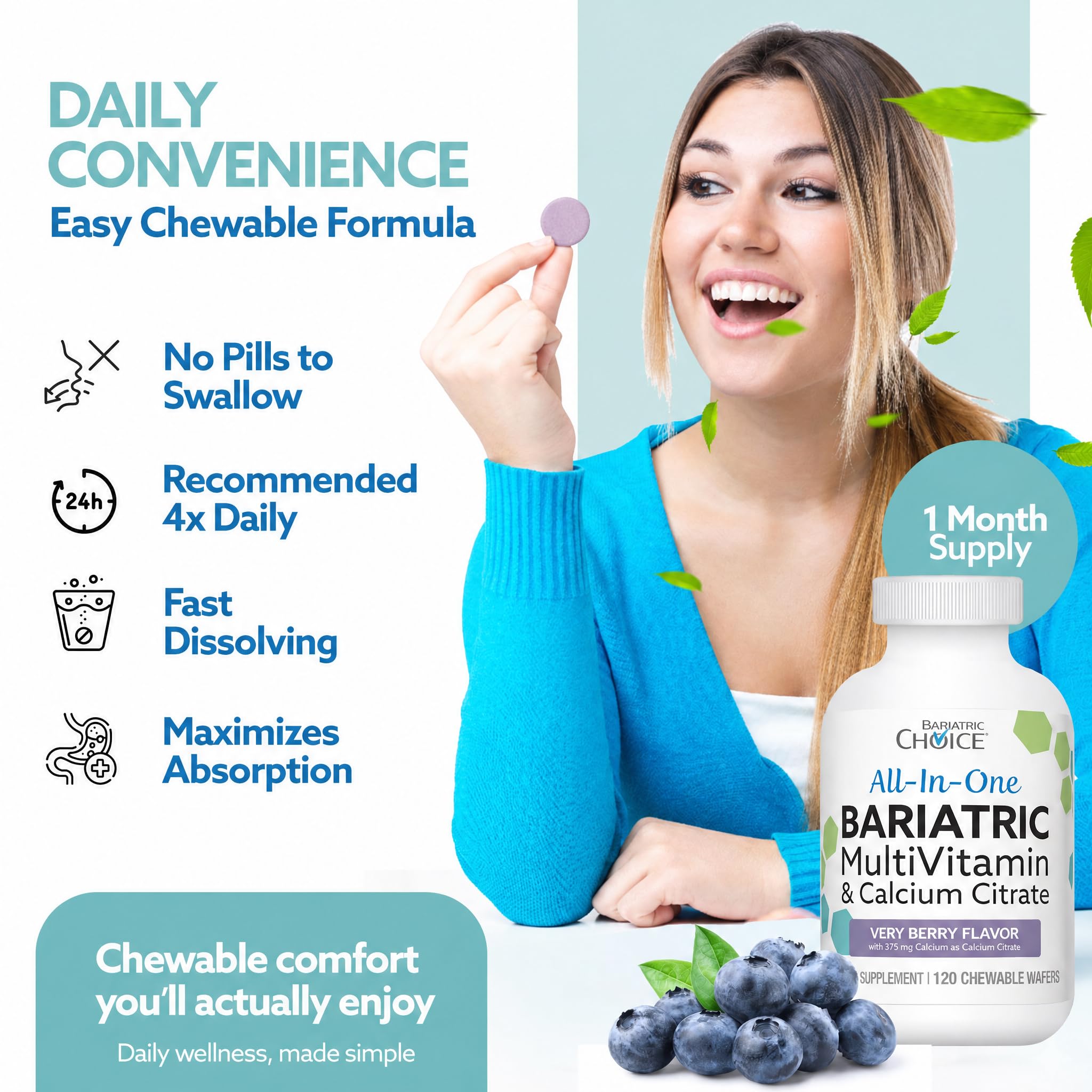 Bariatric Choice primer plano de las obleas masticables, textura cómoda para tragar