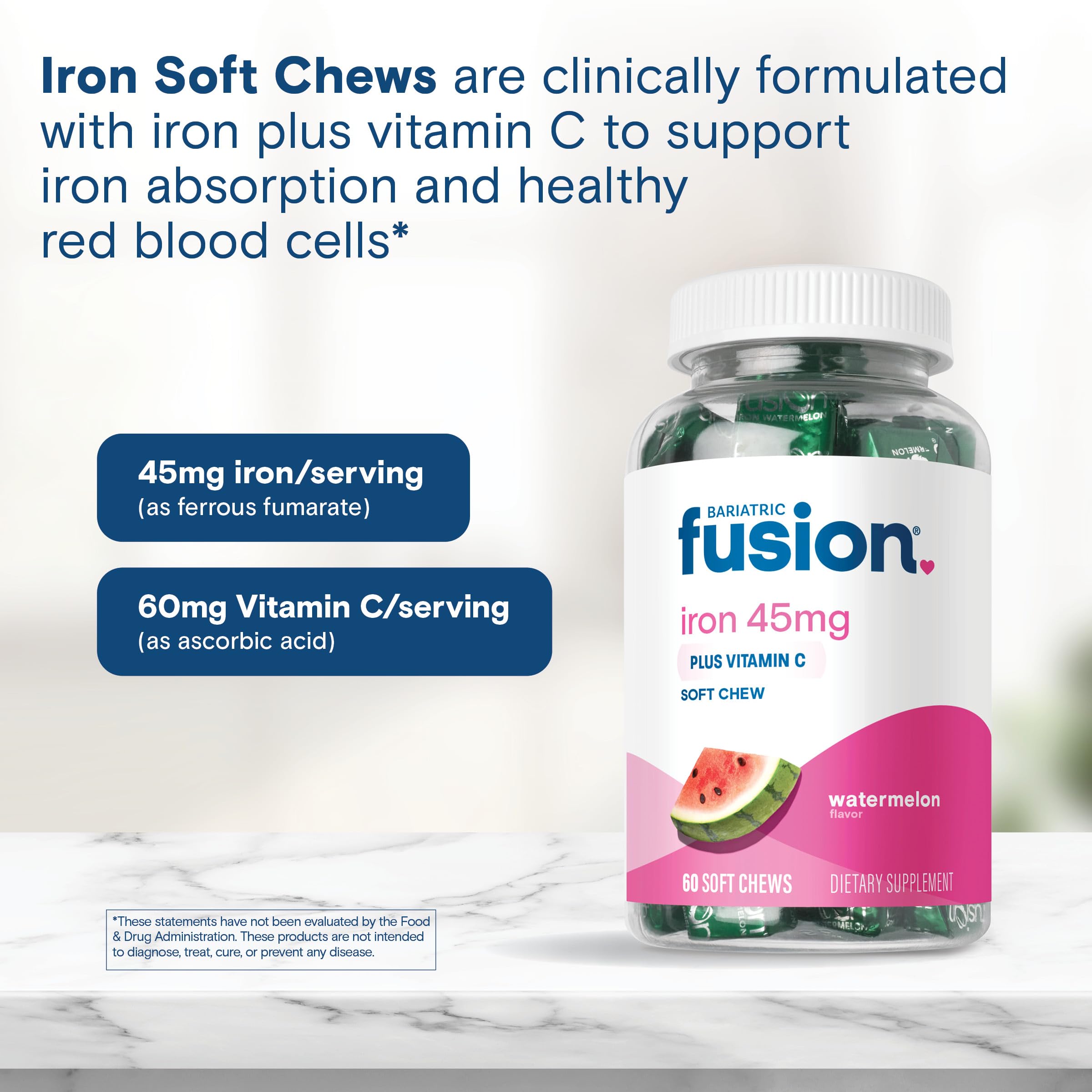 Bariatric Fusion masticable junto a una moneda para comparar tamaño