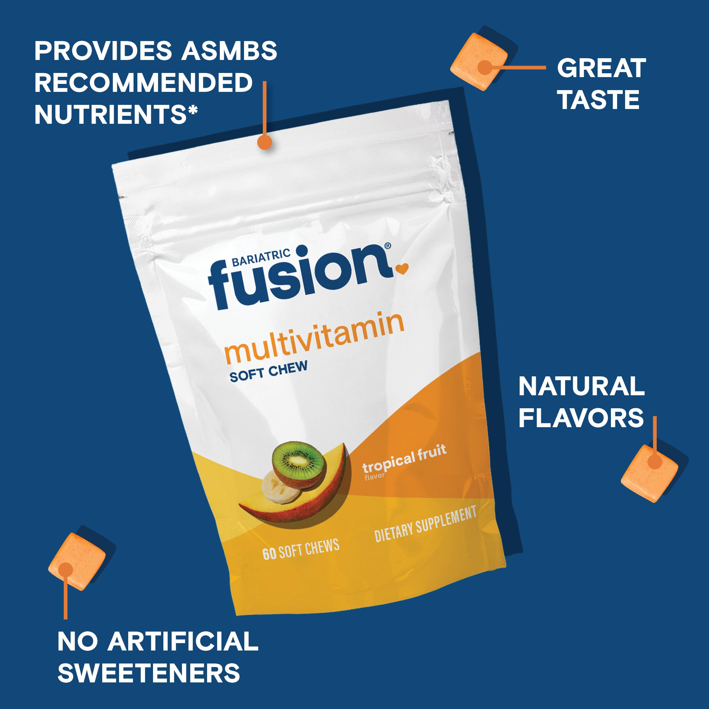 Bariatric Fusion comprimido en mano que ilustra tamaño y facilidad de uso