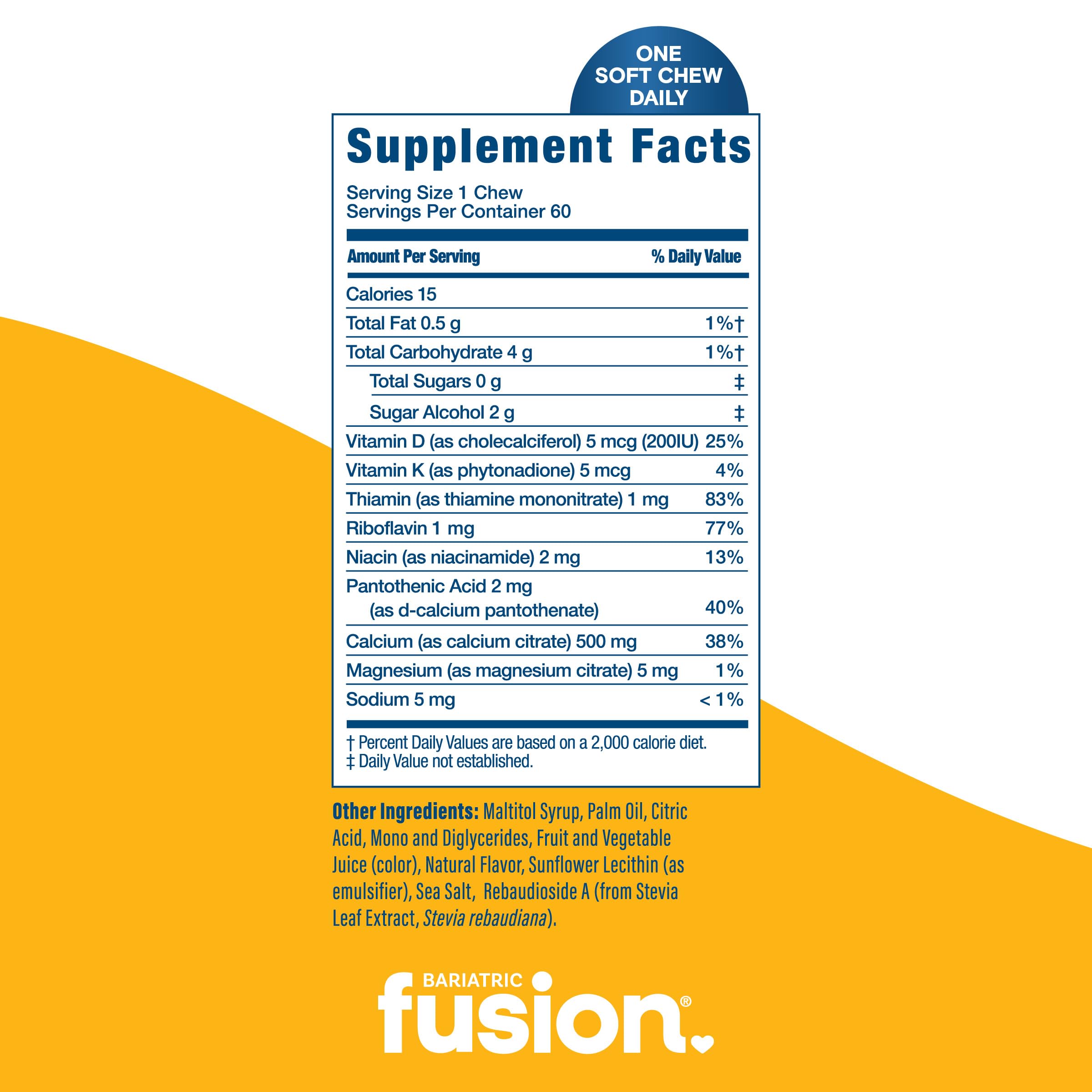 Bariatric Fusion etiqueta con valores nutricionales, claridad sobre ingredientes clave