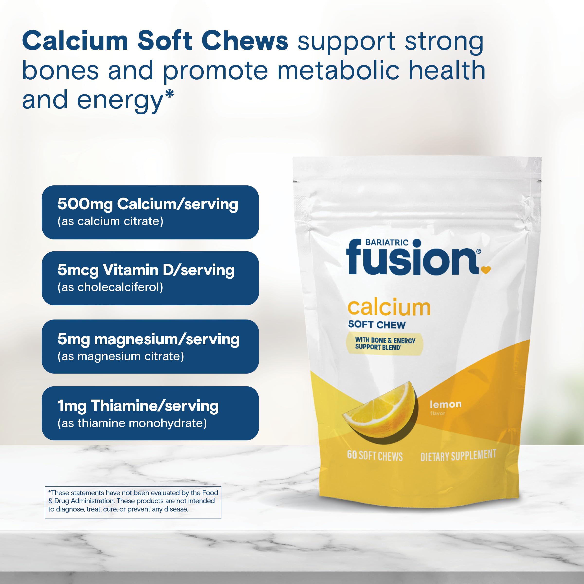Bariatric Fusion frasco abierto con masticables, conveniencia para toma diaria