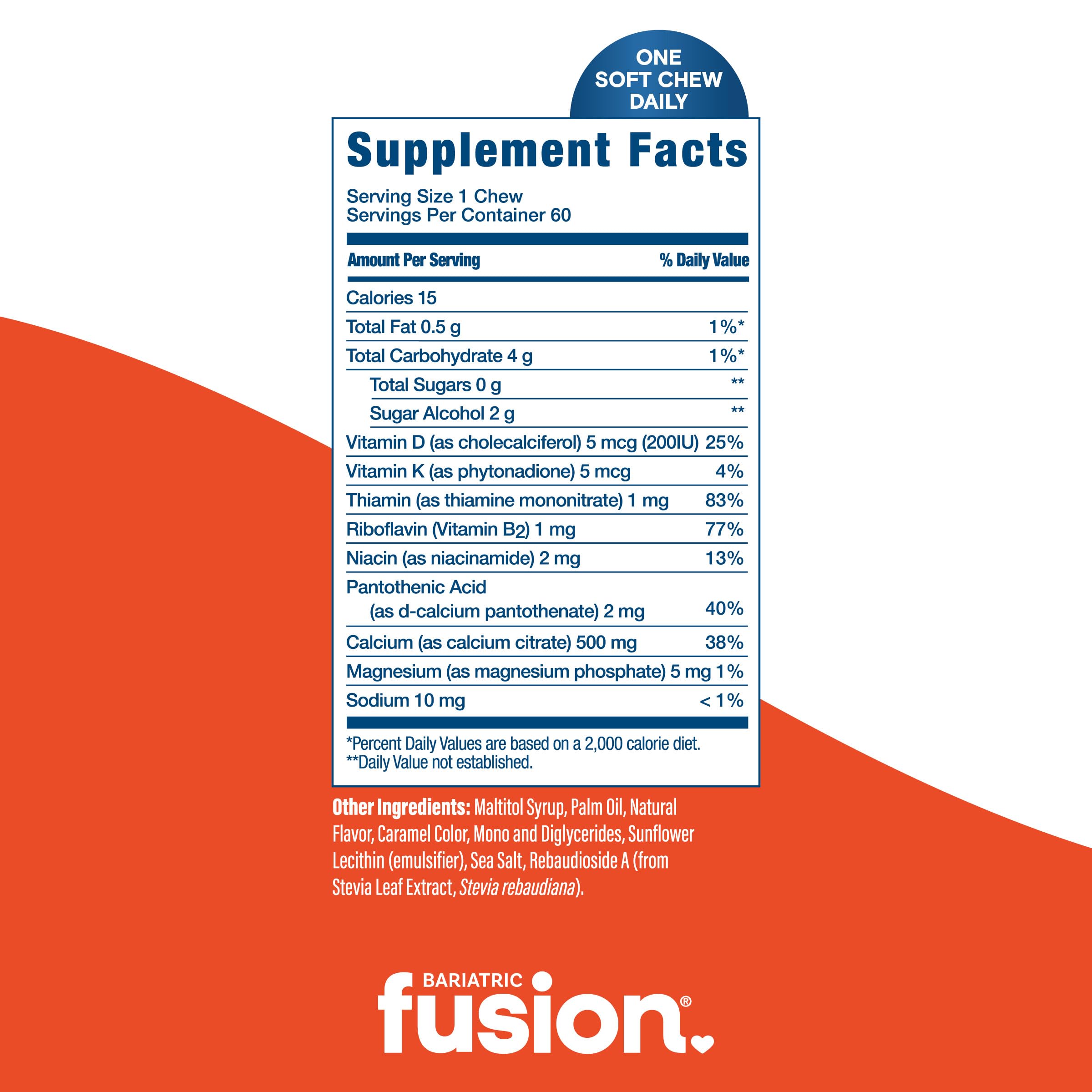 Bariatric Fusion etiqueta con ingredientes y concentración de calcio