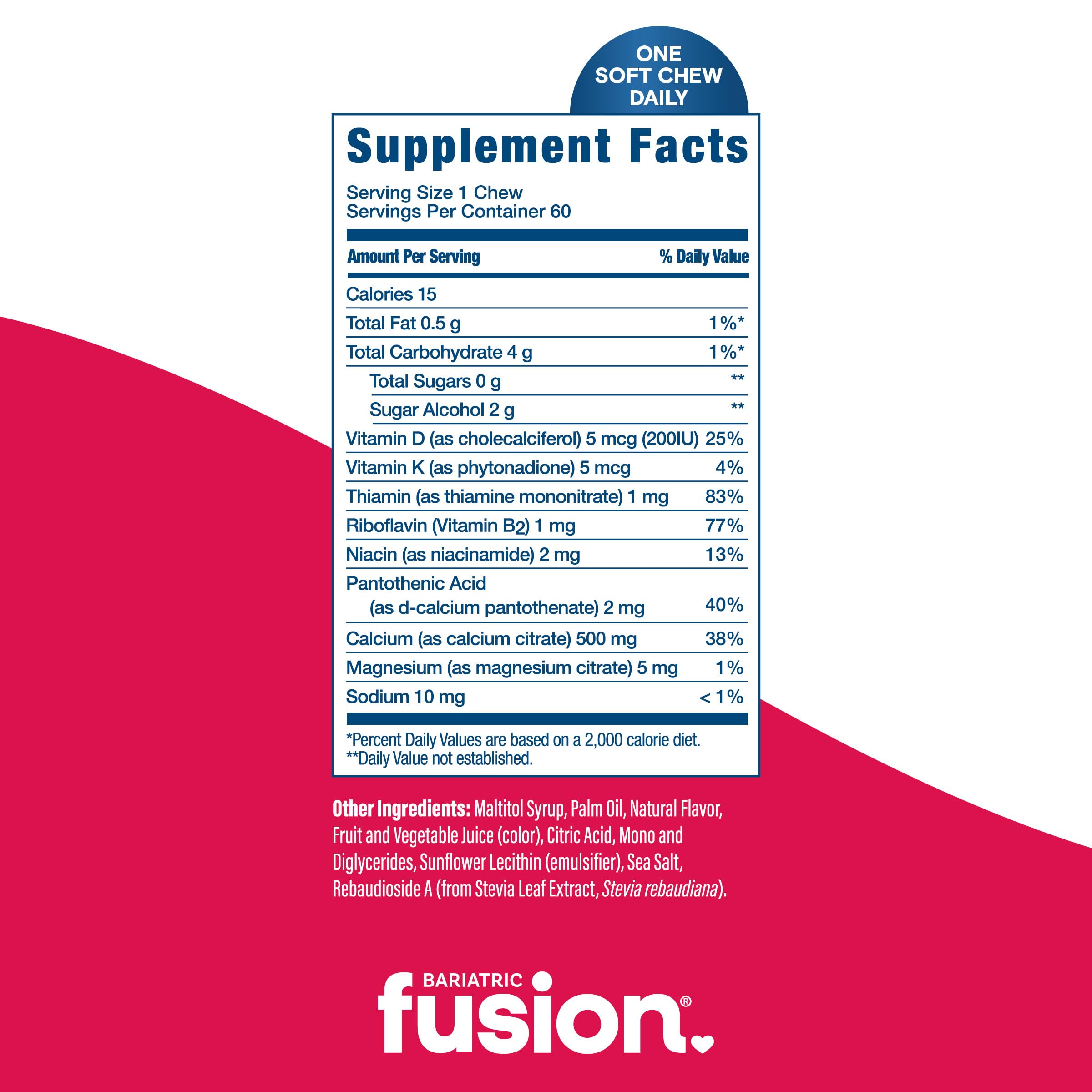 Bariatric Fusion etiqueta con ingredientes y dosificación clara y legible