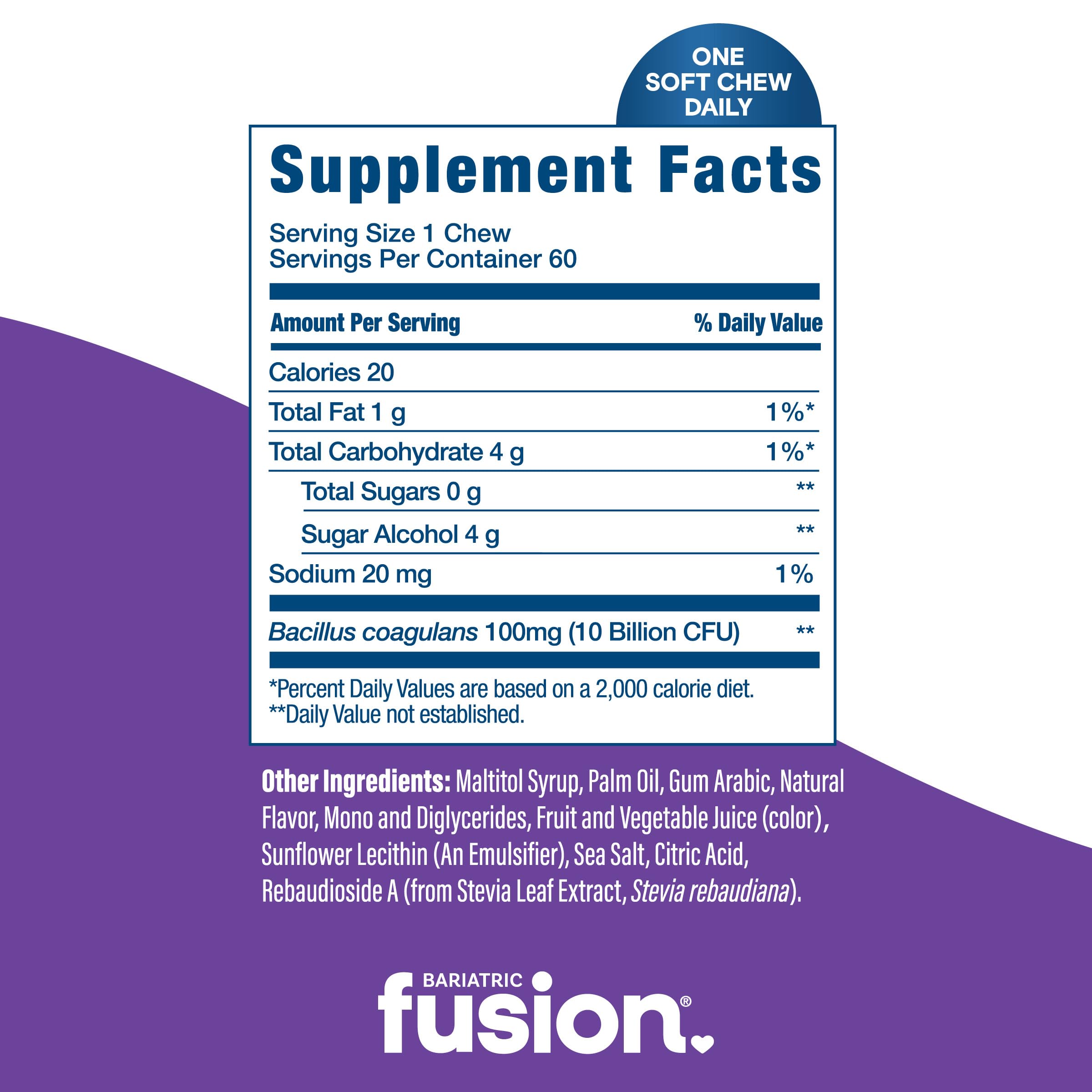 Bariatric Fusion masticable en mano para comparar tamaño y conveniencia