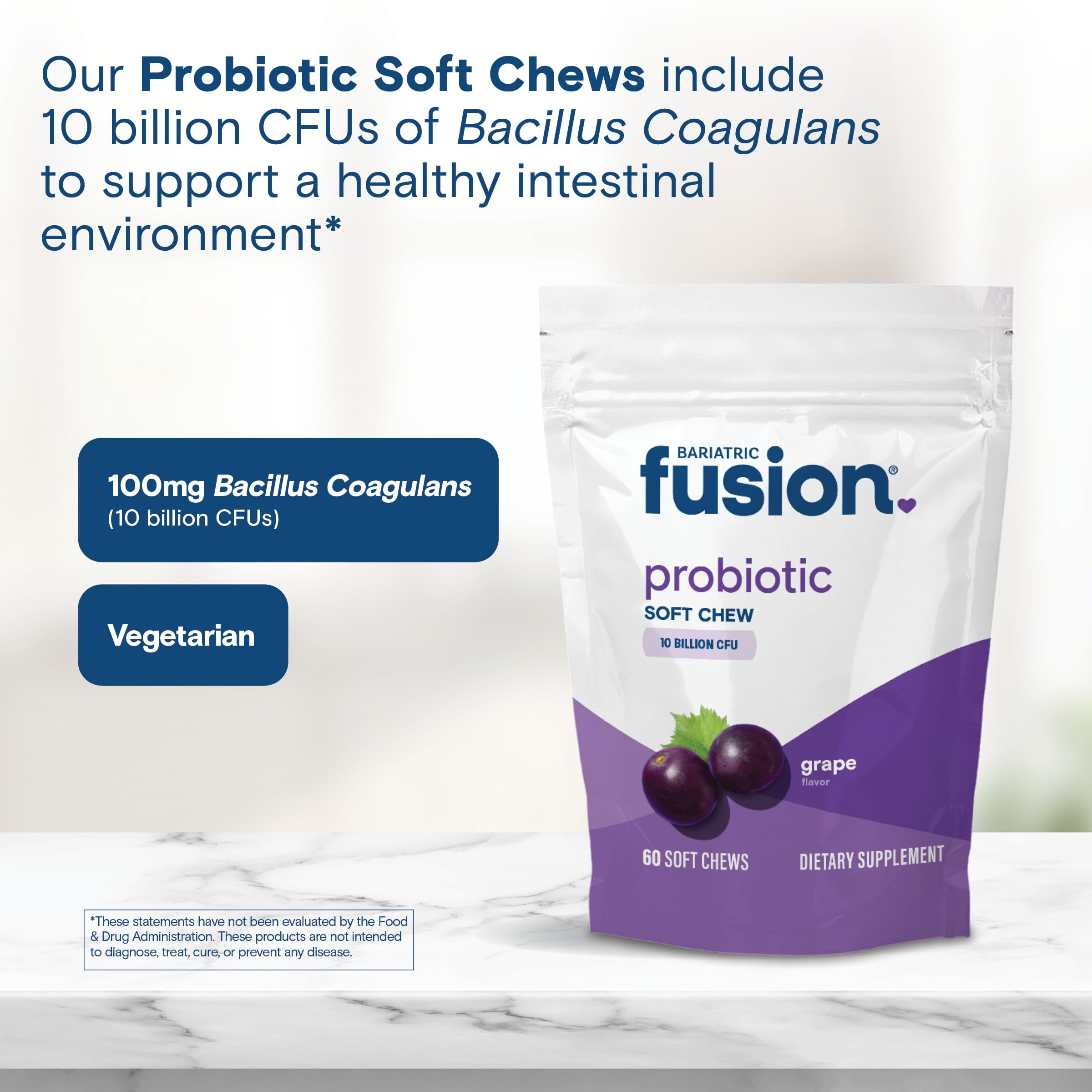 Bariatric Fusion masticables fuera de la bolsa mostrando aspecto real