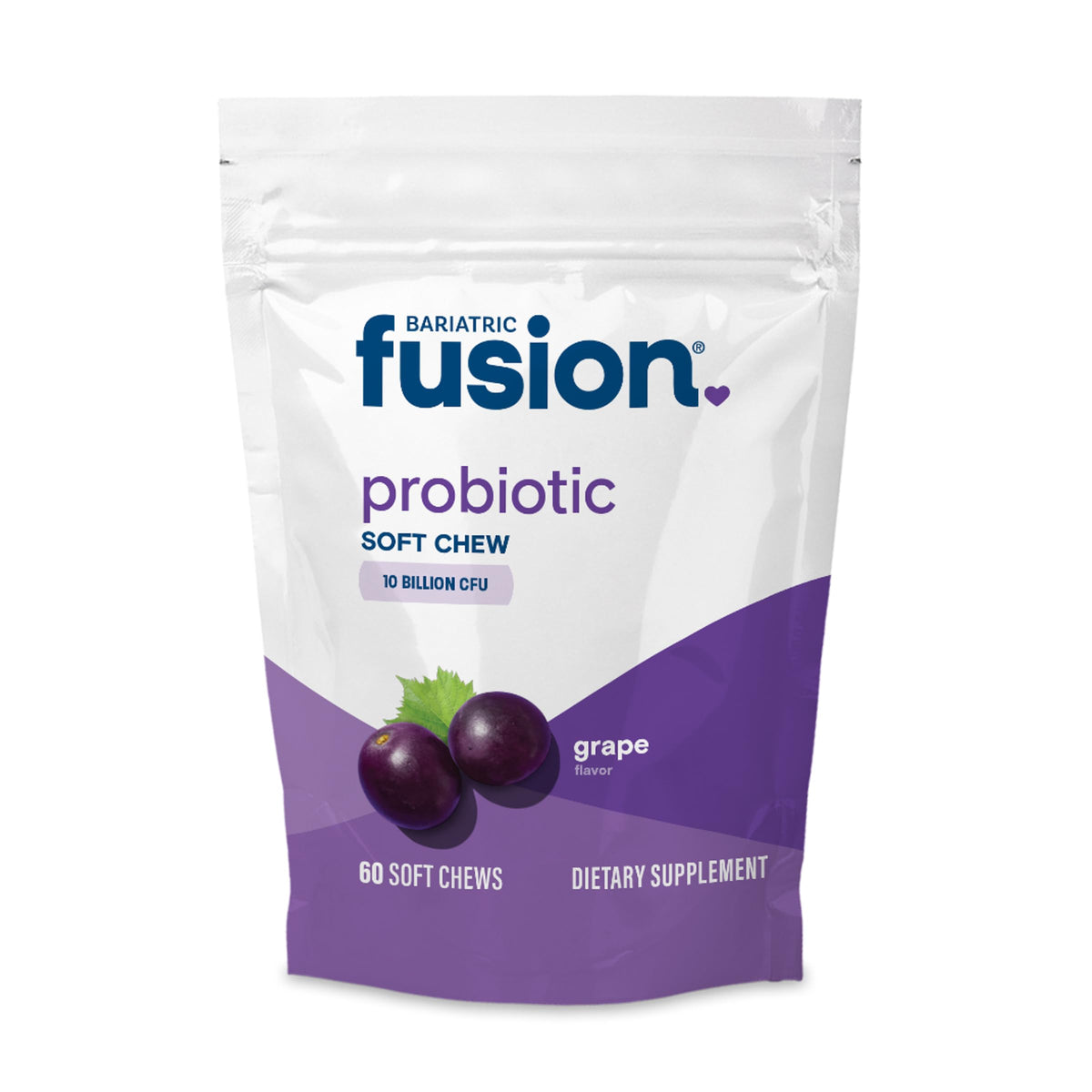 Bariatric Fusion empaque frontal mostrando 60 masticables y beneficio práctico