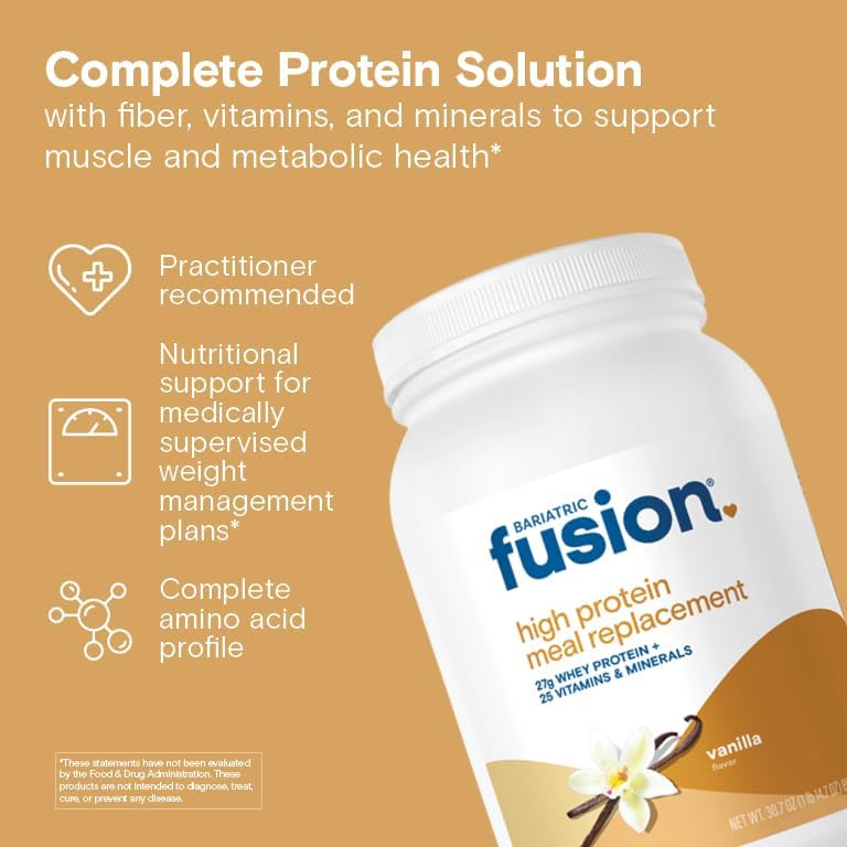 Bariatric Fusion polvo en primer plano destacando textura cremosa y mezcla fácil