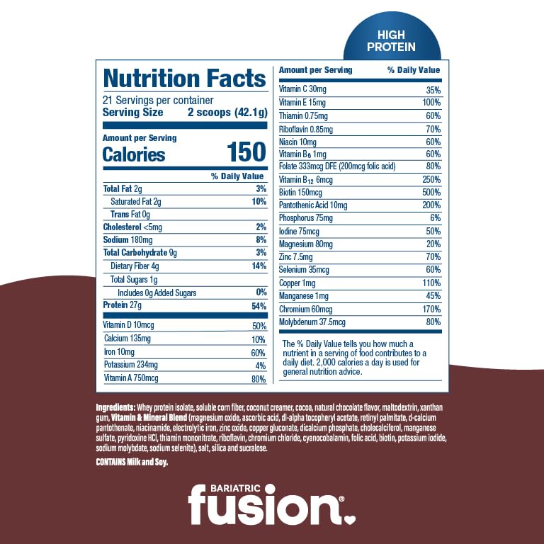 Bariatric Fusion cucharada con polvo mostrando la concentración de proteína