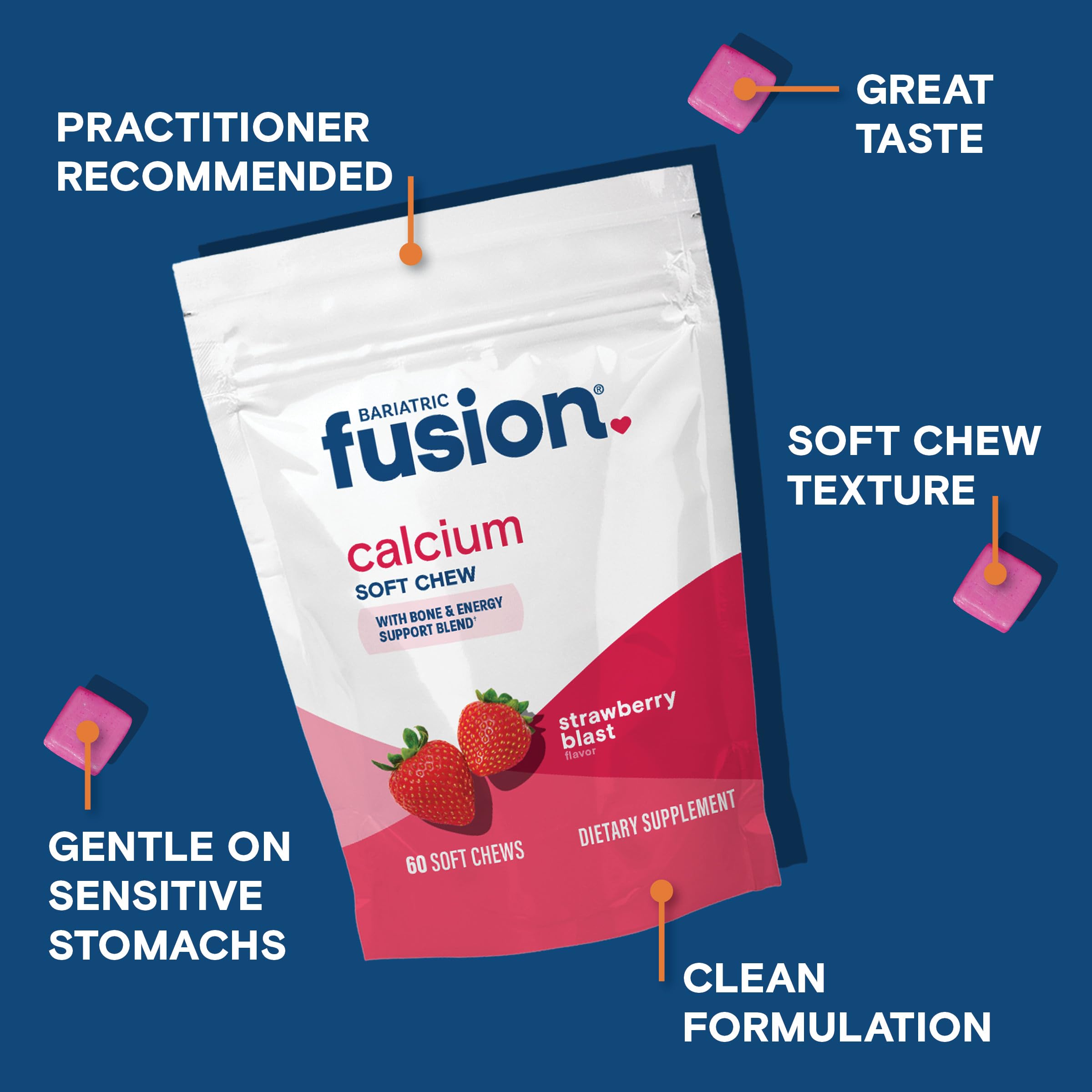 Bariatric Fusion masticable en mano para comparar tamaño y dosis visualmente