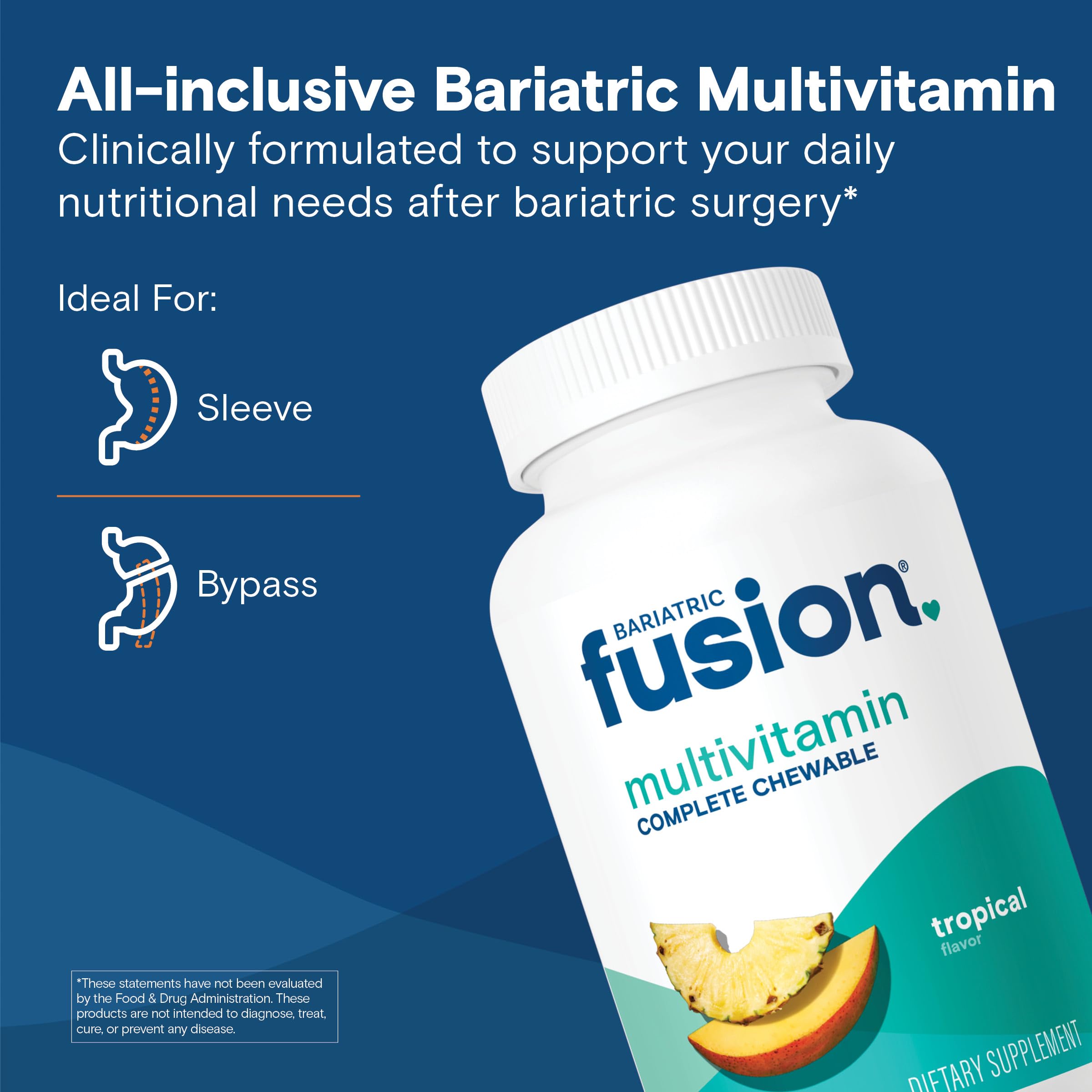 Bariatric Fusion tabletas masticables apiladas que ilustran textura y toma fácil