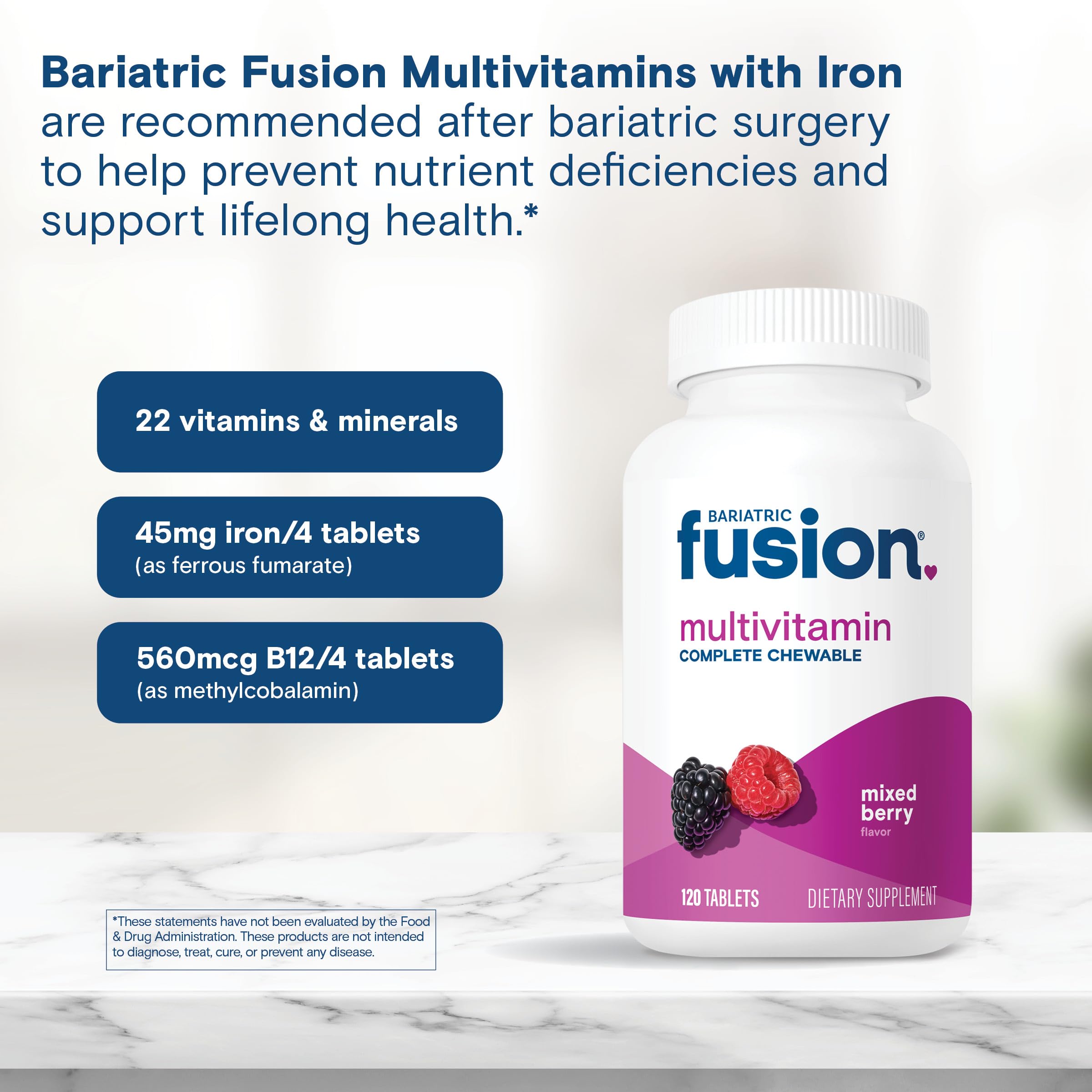 Bariatric Fusion cuatro tabletas servidas como porción diaria recomendada