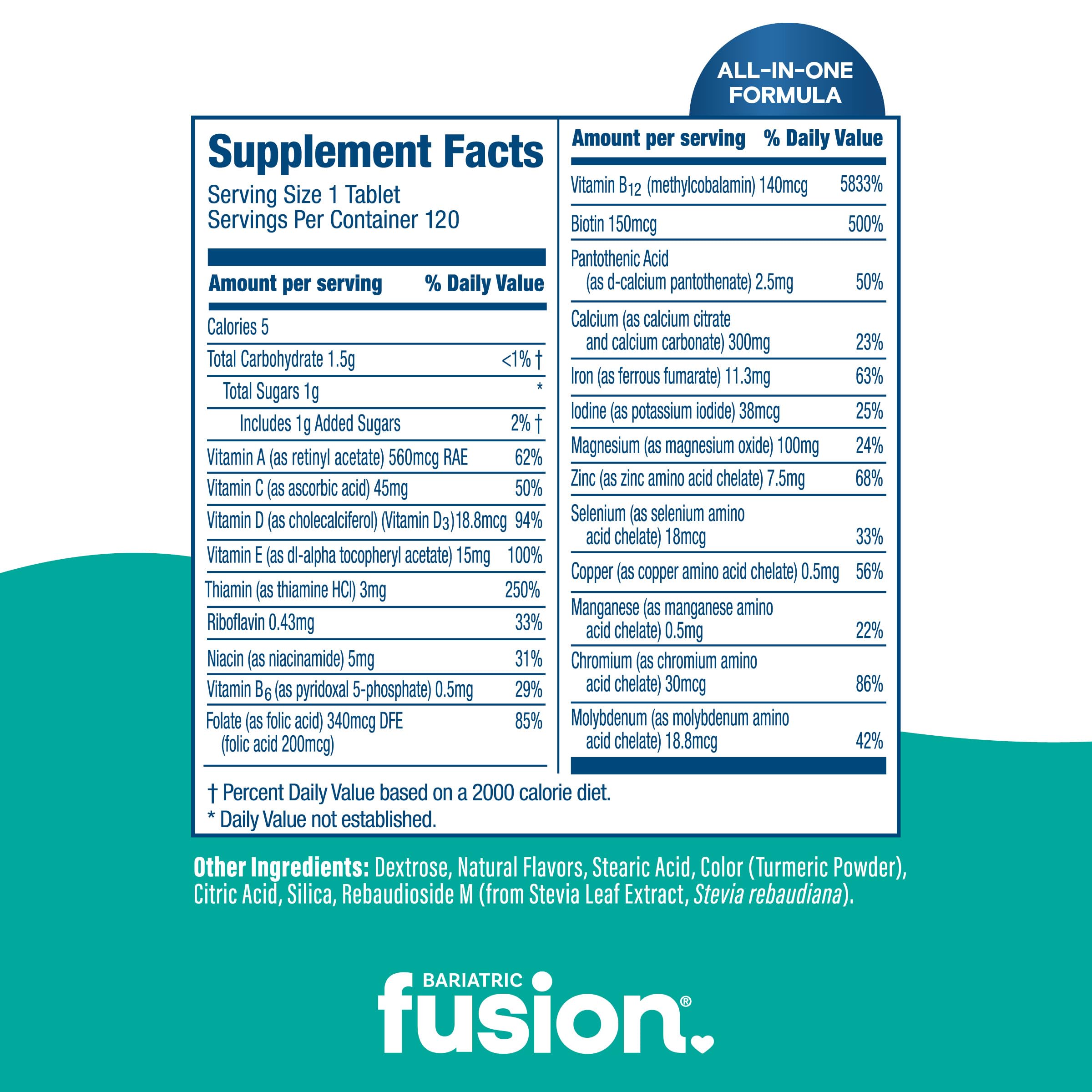 Bariatric Fusion textura de tableta masticable que sugiere buena tolerancia