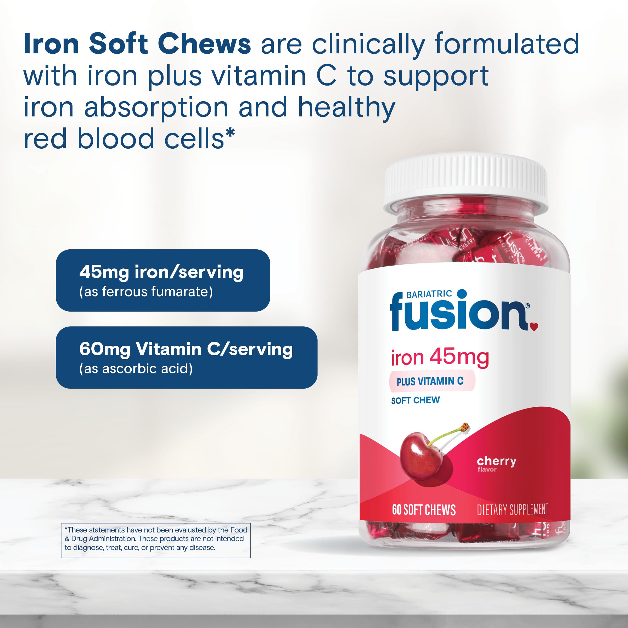 Bariatric Fusion masticable en mano para comparar tamaño y conveniencia
