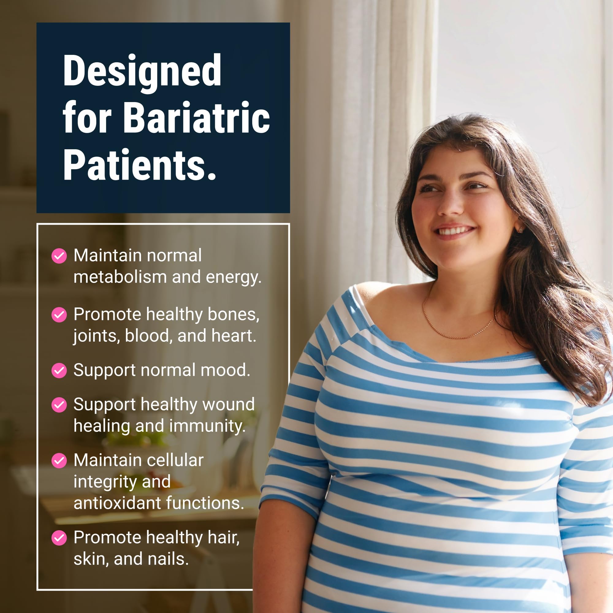 BariatricPal botella abierta con cápsulas para un suministro mensual práctico
