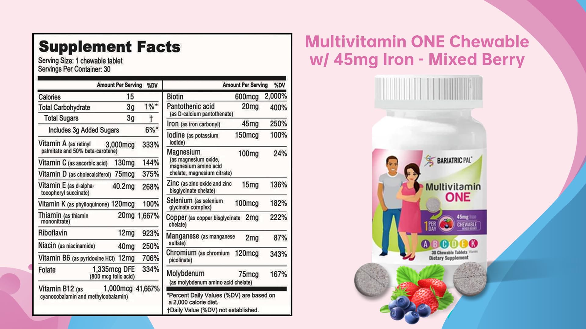 BariatricPal etiqueta de ingredientes que muestra hierro y vitaminas clave