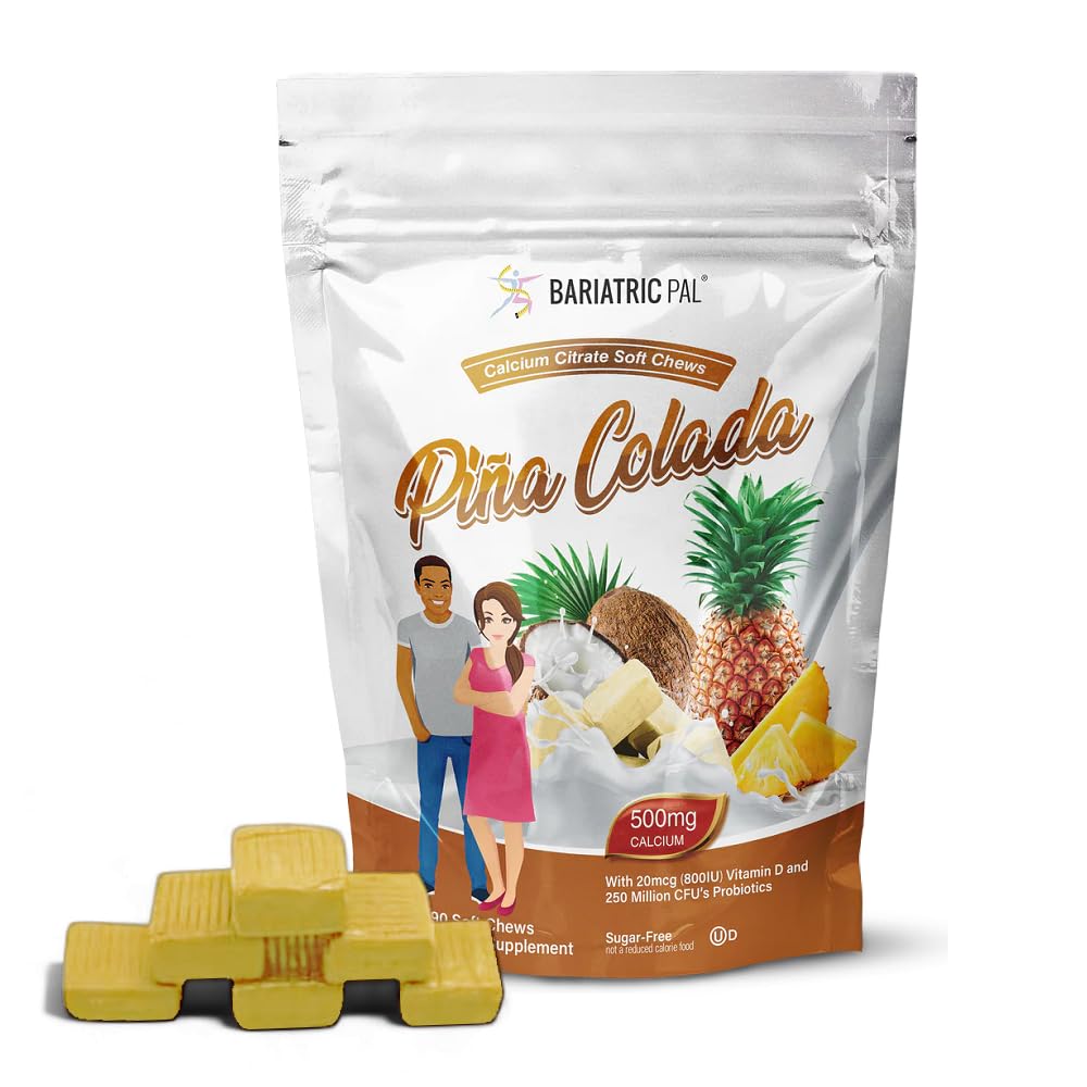 BariatricPal frasco frontal sabor piña colada mostrando 90 unidades y beneficio de fácil seguimiento