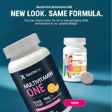BariatricPal tableta masticable naranja ilustrando sabor cítrico y facilidad para tragar
