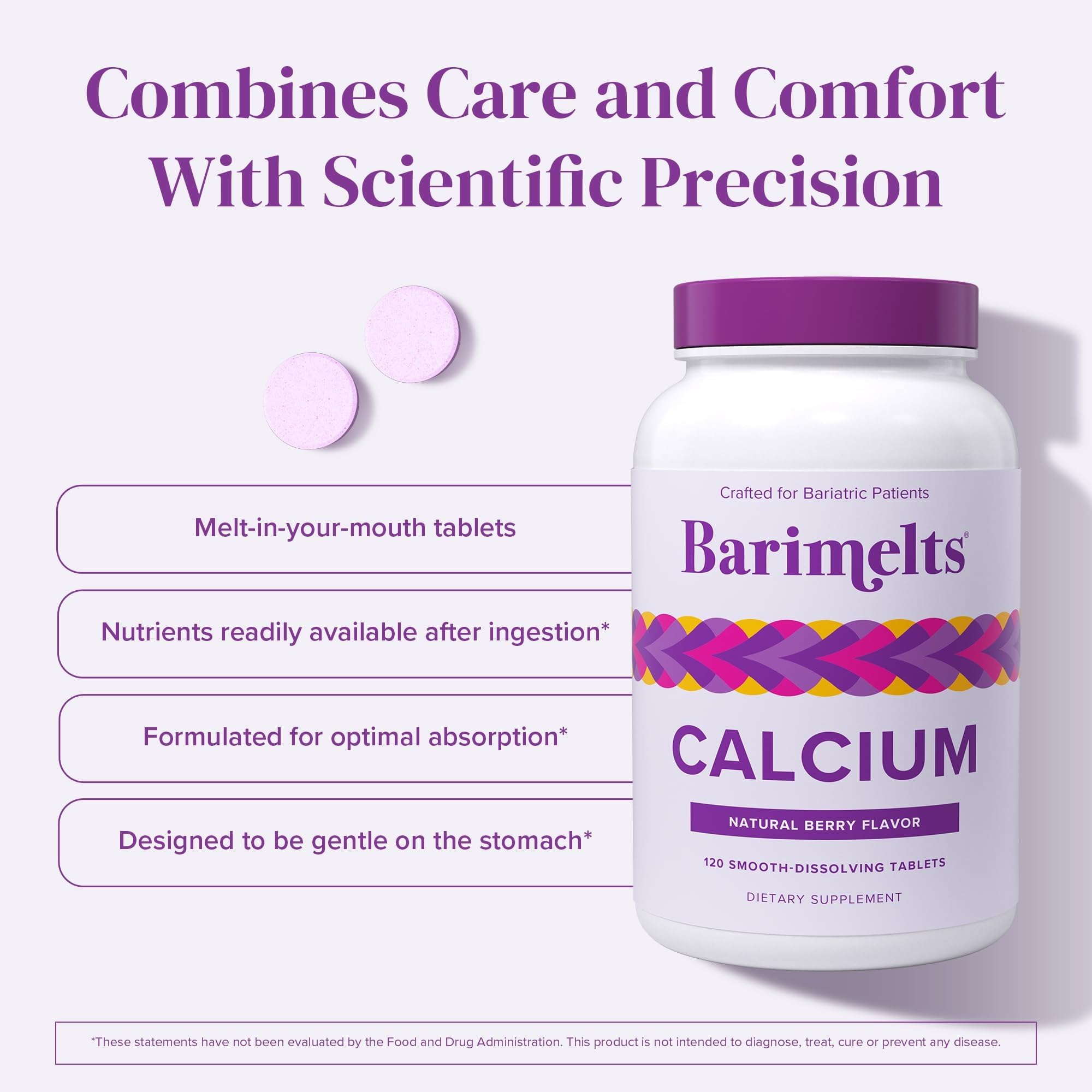 BariMelts etiqueta nutricional clara que muestra calcio, magnesio y vitamina D3
