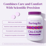 BariMelts etiqueta nutricional clara que muestra calcio, magnesio y vitamina D3