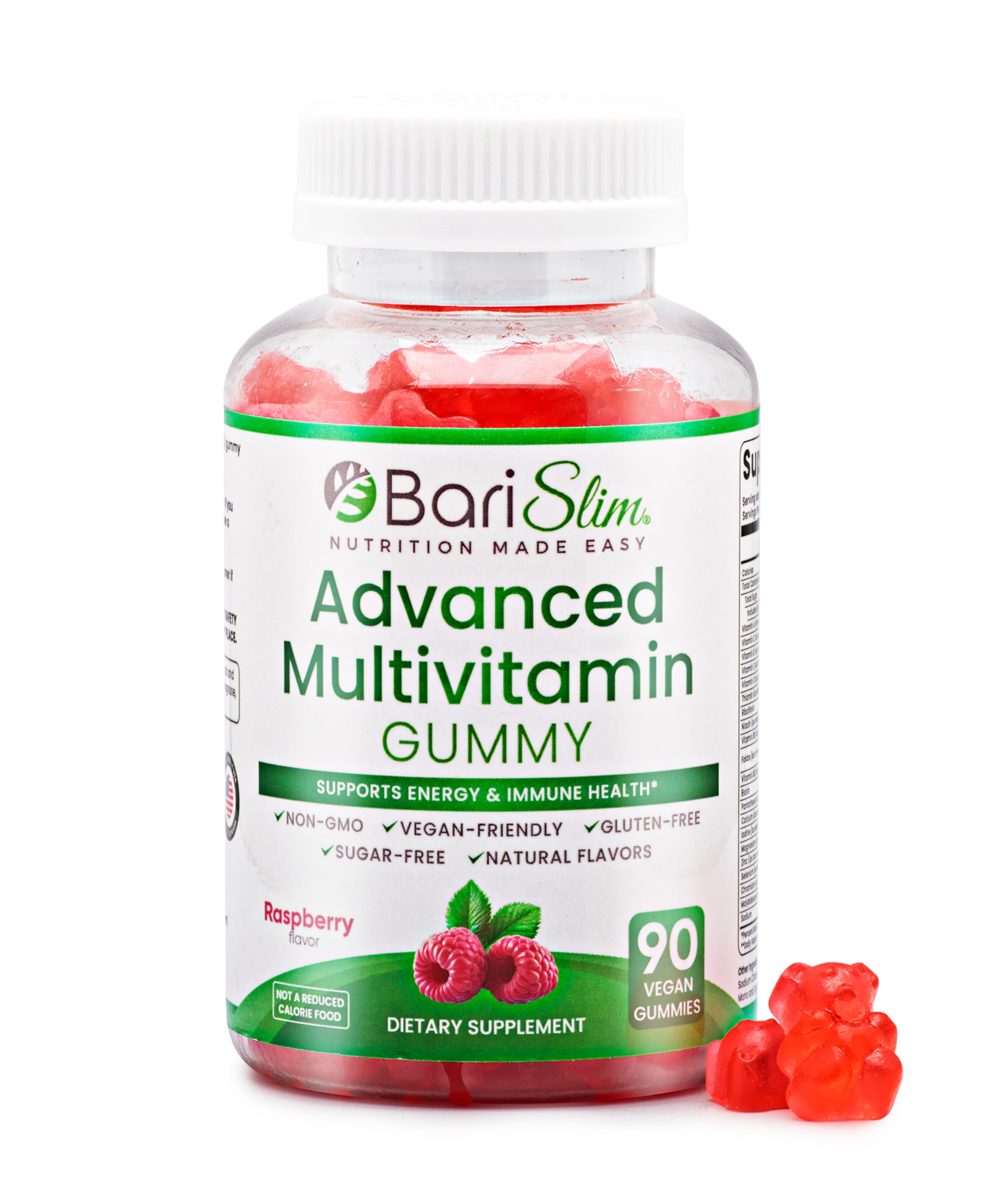 BariSlim envase frontal mostrando 90 gomitas veganas y beneficio conveniencia