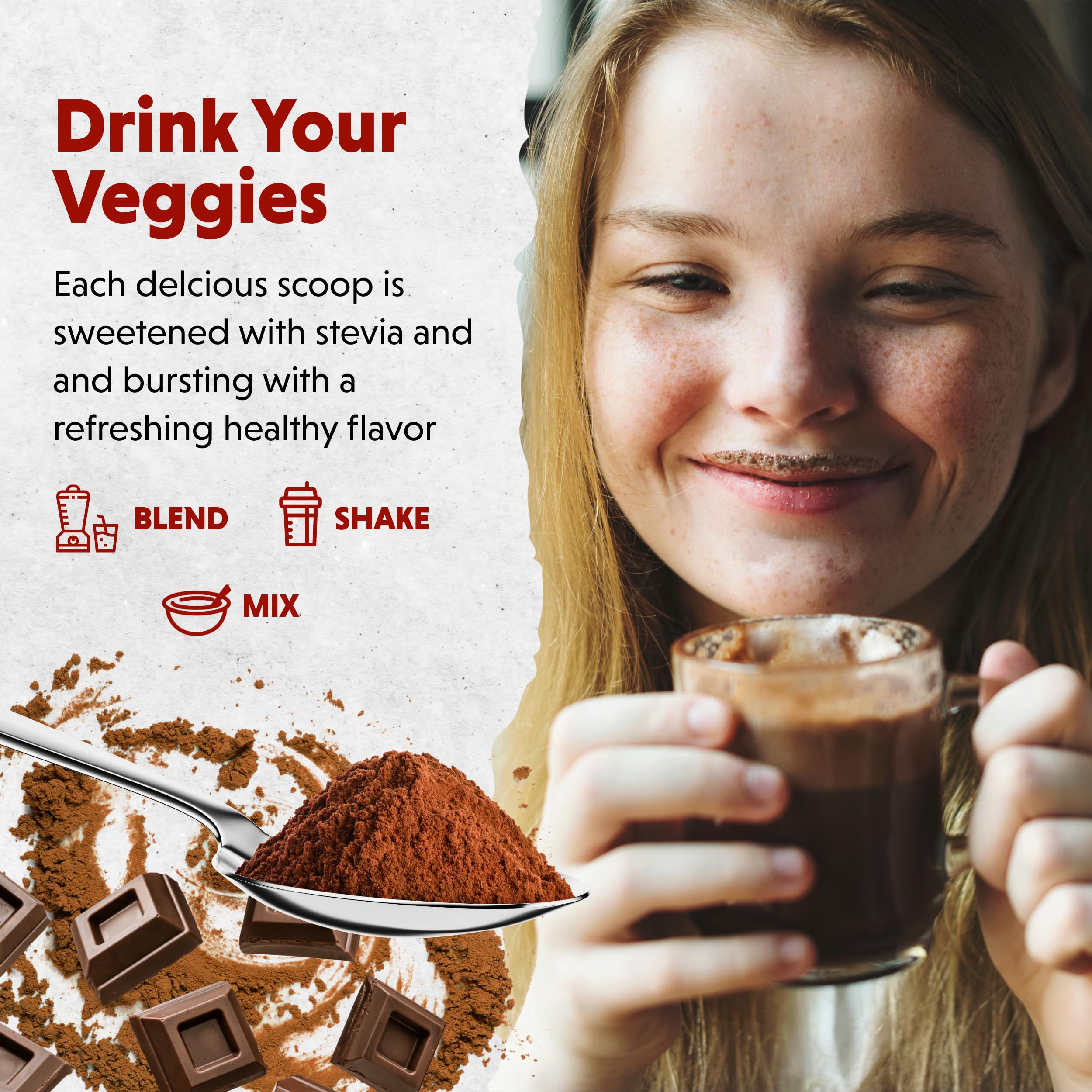 Batido mañanero con Barlean's Chocolate Greens y fruta, presenta uso en recetas saludables