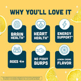 Barlean's detalle de la etiqueta nutricional para ver 1080 mg EPA+DHA y datos de pureza