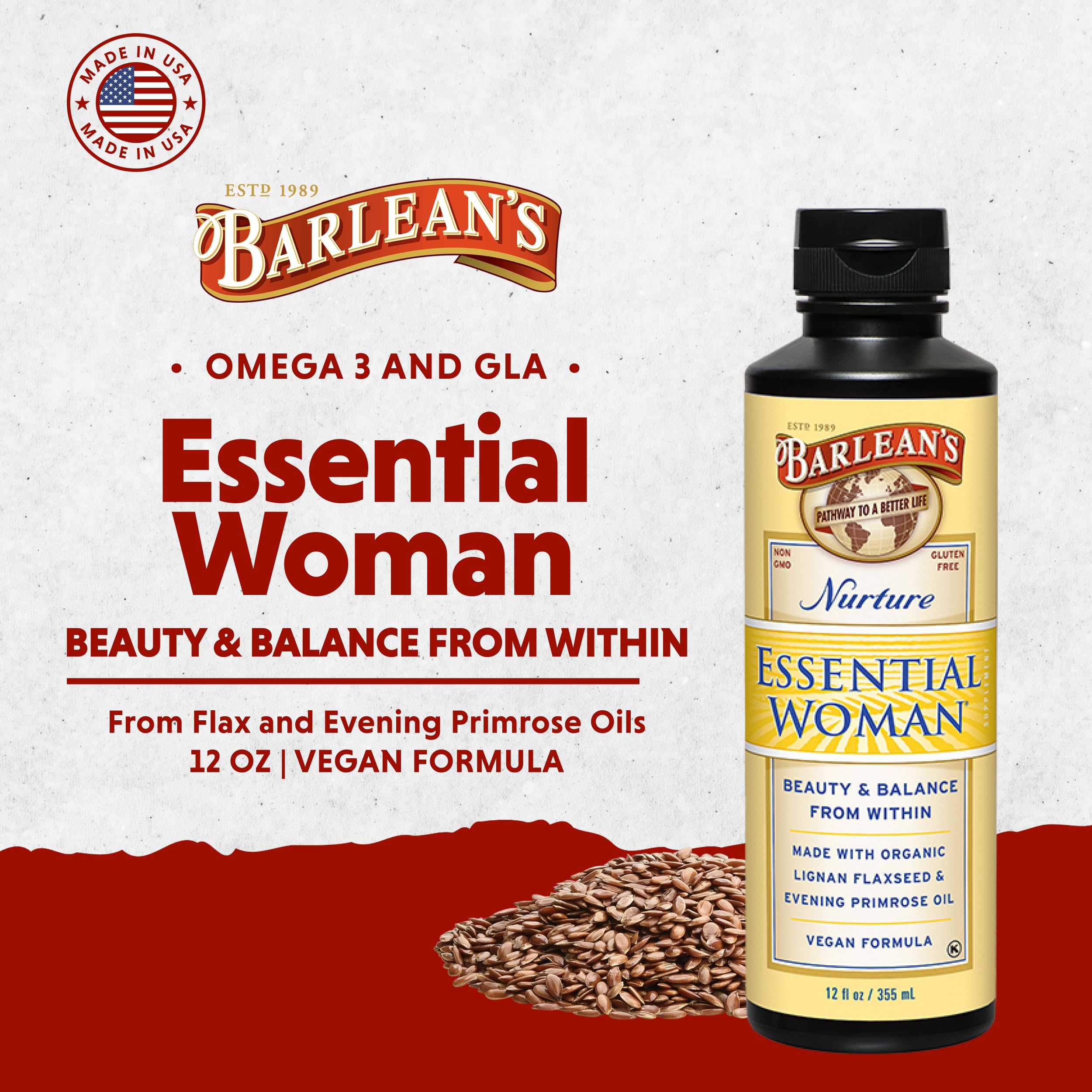 Barlean's etiqueta en primer plano con ingredientes clave y origen