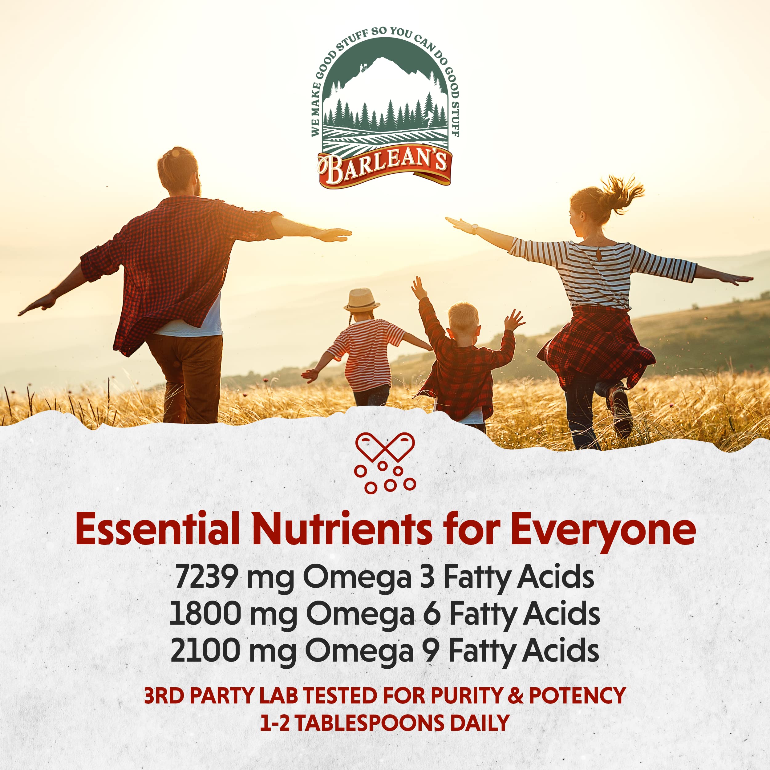 Barlean's etiqueta con sellos USDA Organic y Non-GMO, certificaciones visibles