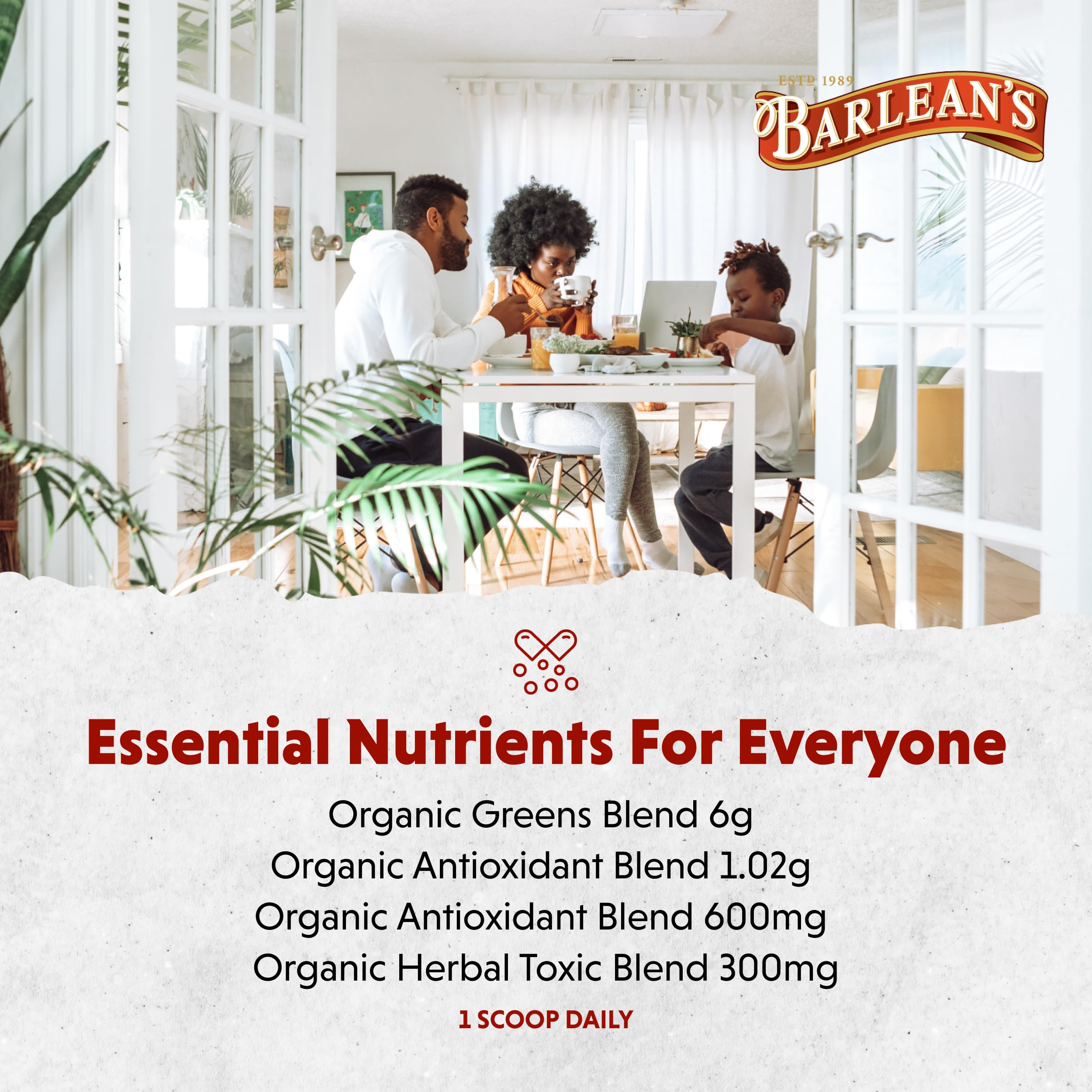 Barlean's etiqueta nutricional legible, ayuda a revisar ingredientes y alérgenos