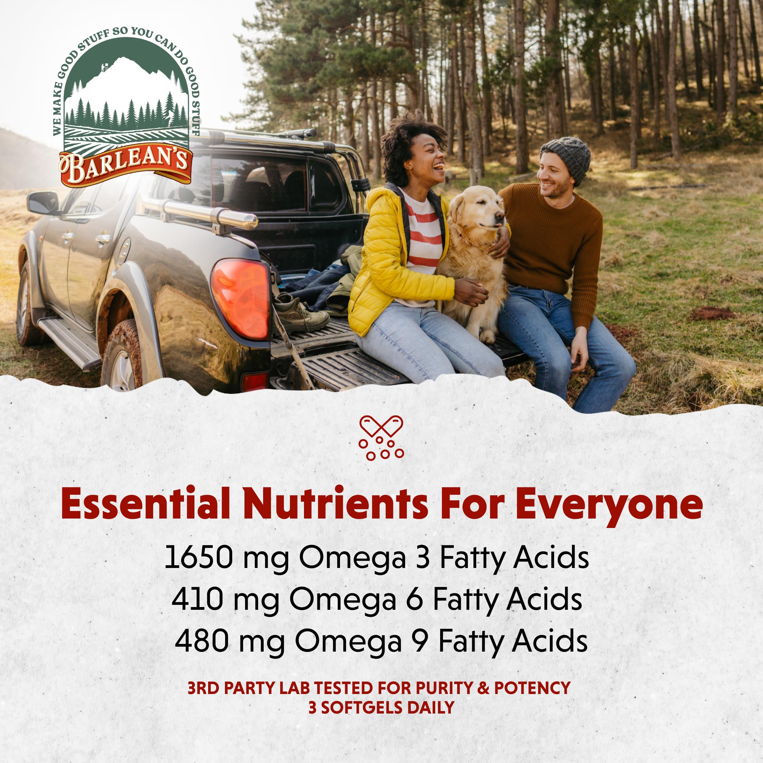Barlean's etiqueta nutricional enfocada mostrando ALA 1650 mg por servicio