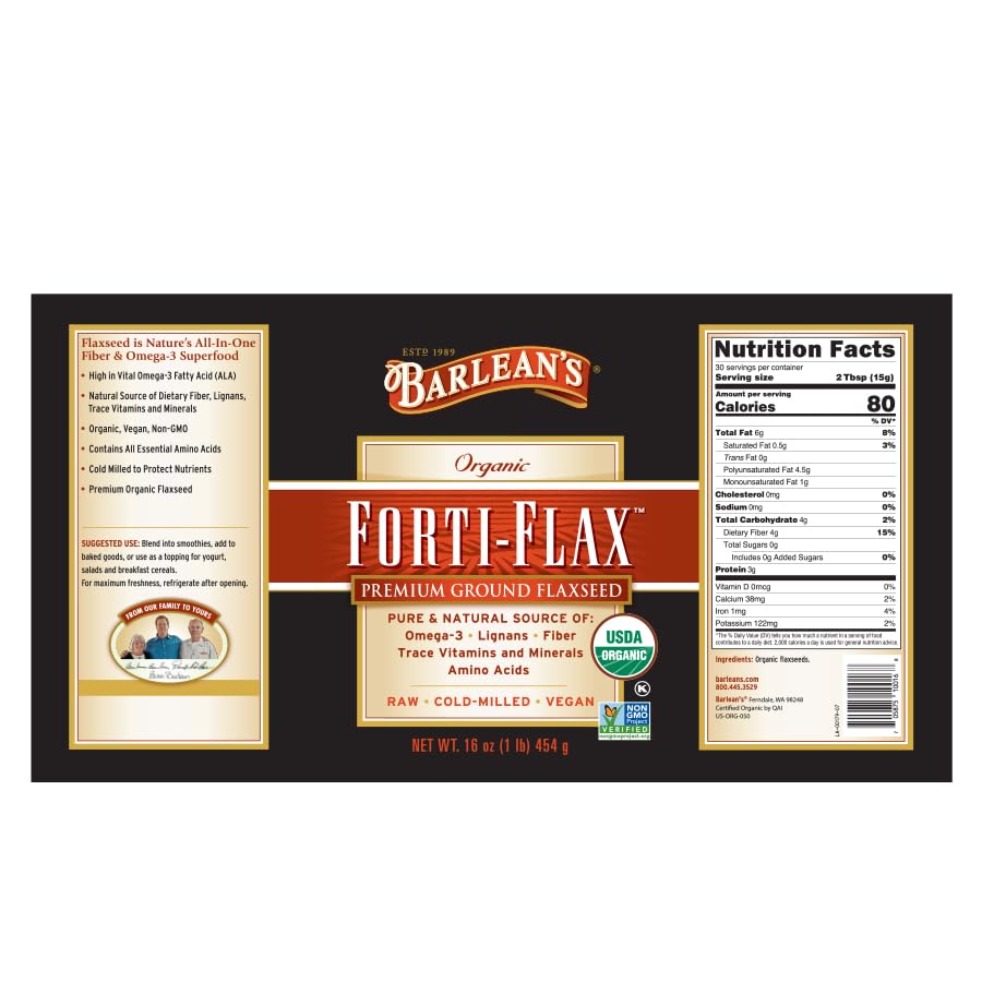 Batido con Barlean's Forti‑Flax siendo mezclado, añade omega‑3 vegetal
