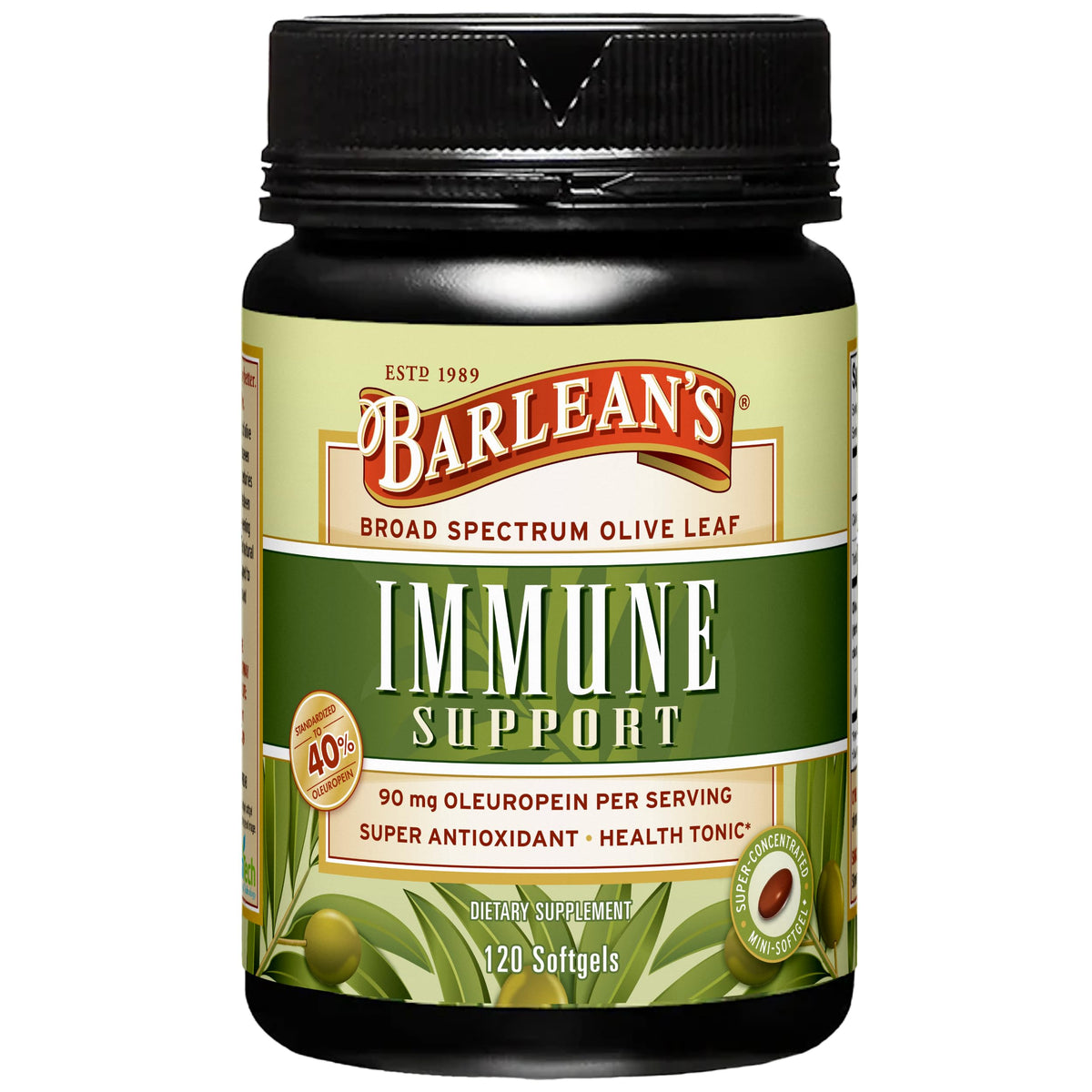 Barlean's envase frontal mostrando 120 cápsulas y beneficios antioxidantes