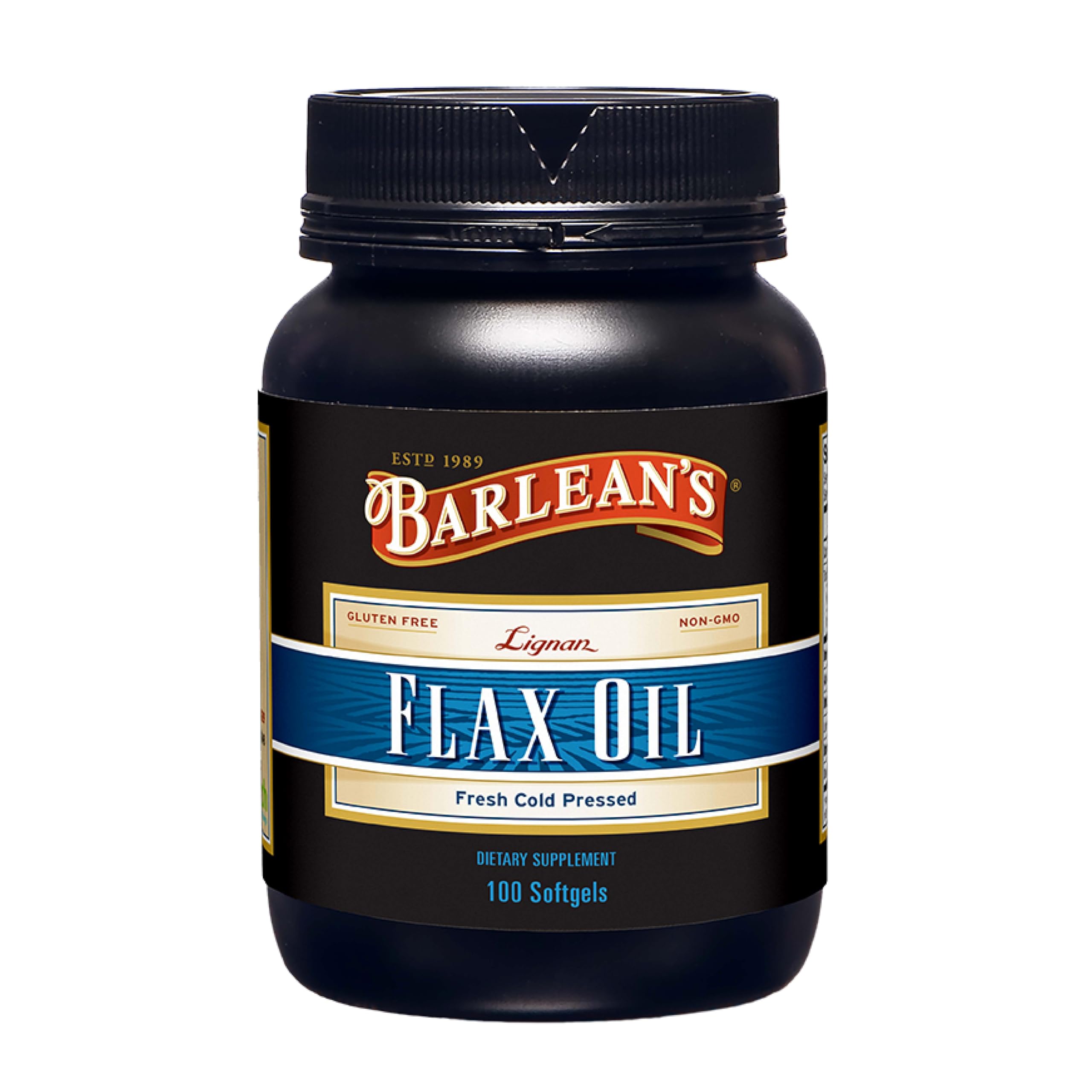 Barlean's envase frontal de cápsulas blandas, visibilidad del producto y marca