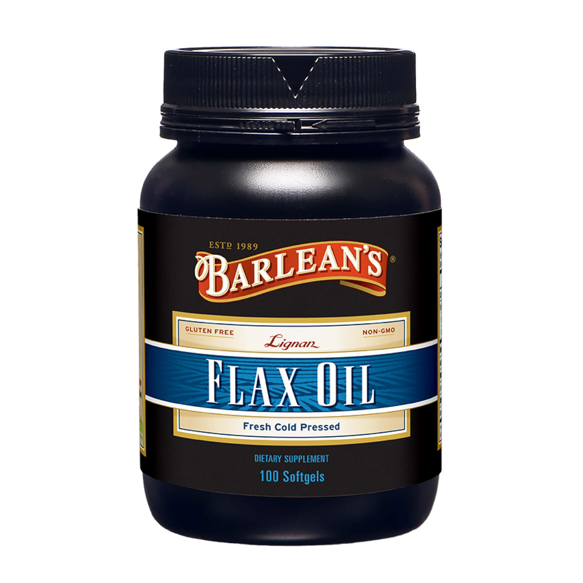 Barlean's envase frontal de cápsulas blandas, visibilidad del producto y marca