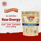 Barlean's primer plano de textura de linaza, chía y coco con detalle nutritivo