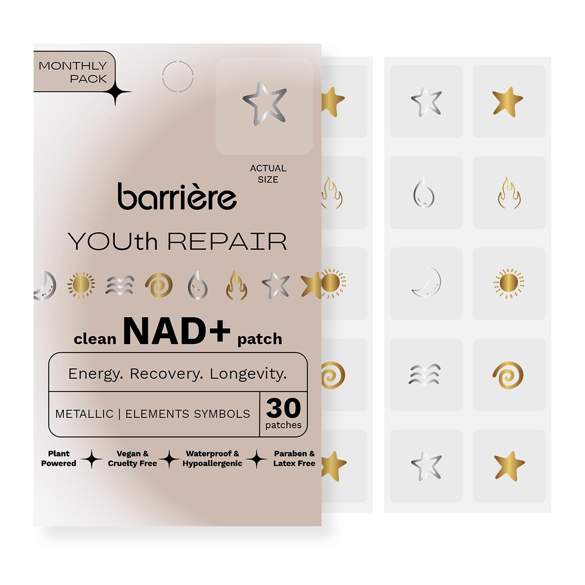 barrière vista frontal del empaque destacando 30 parches y facilidad de uso